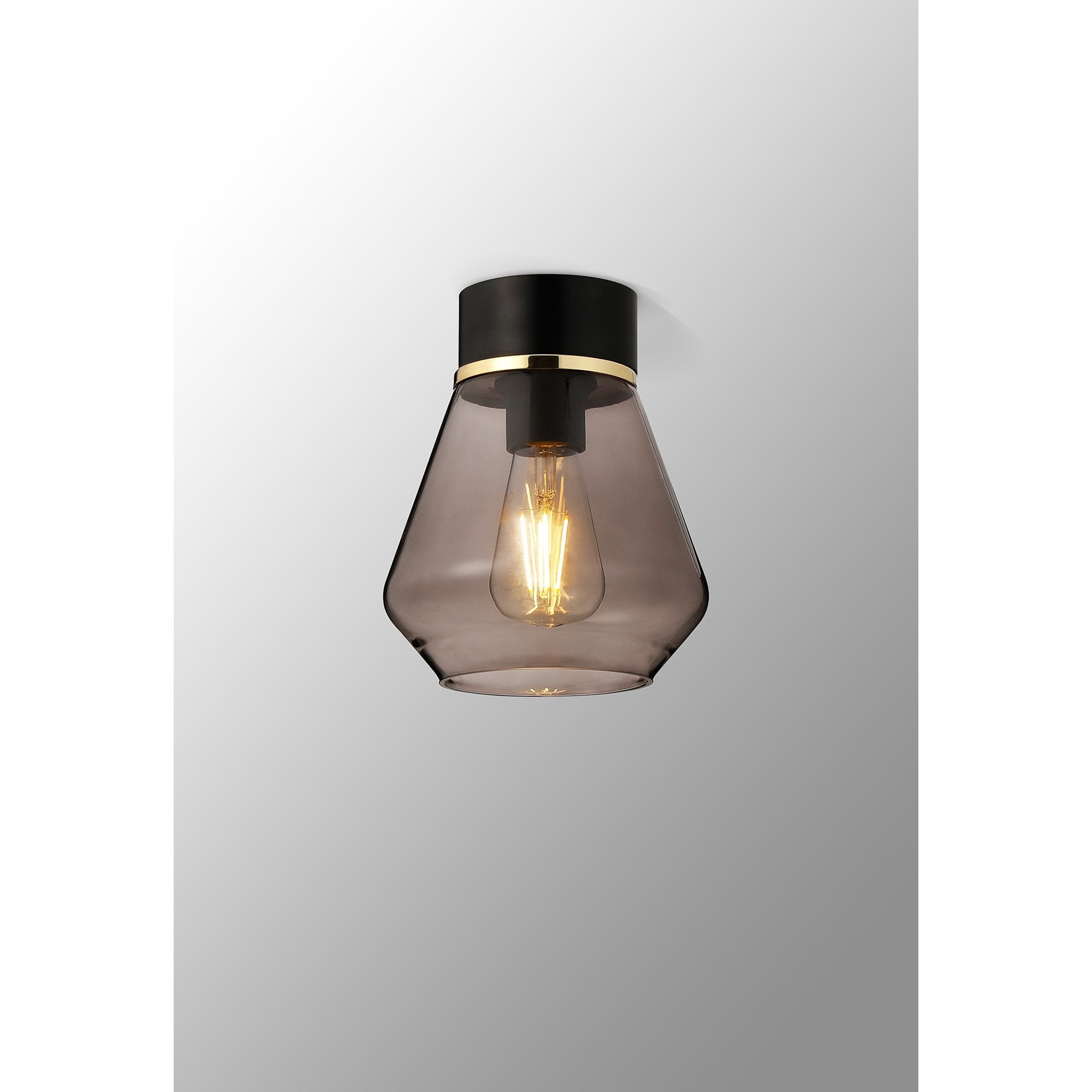 Fabula Laurel Single Flush Light - Kite Shade - Matt Black & Smoked Grey Glass