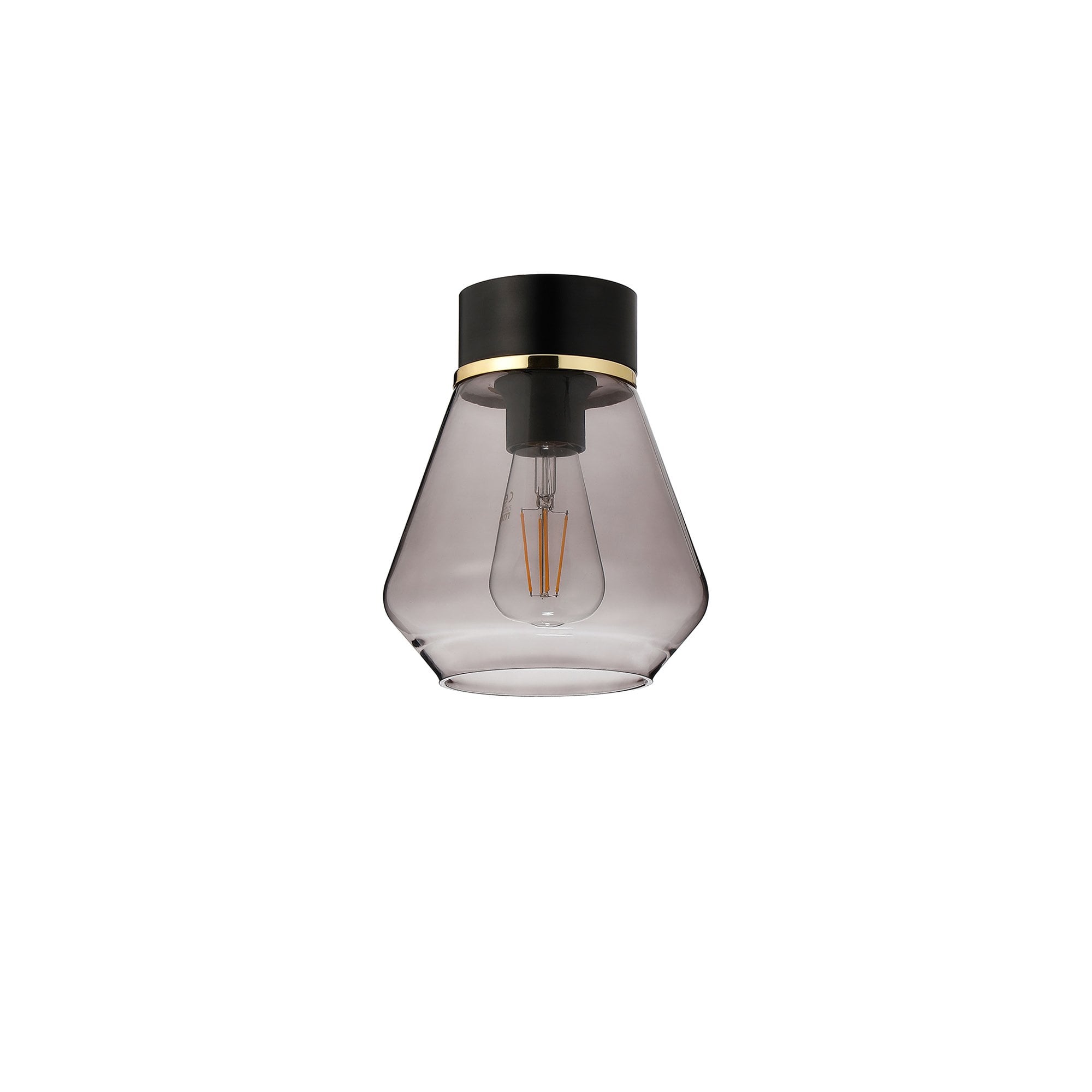 Fabula Laurel Single Flush Light - Kite Shade - Matt Black & Smoked Grey Glass