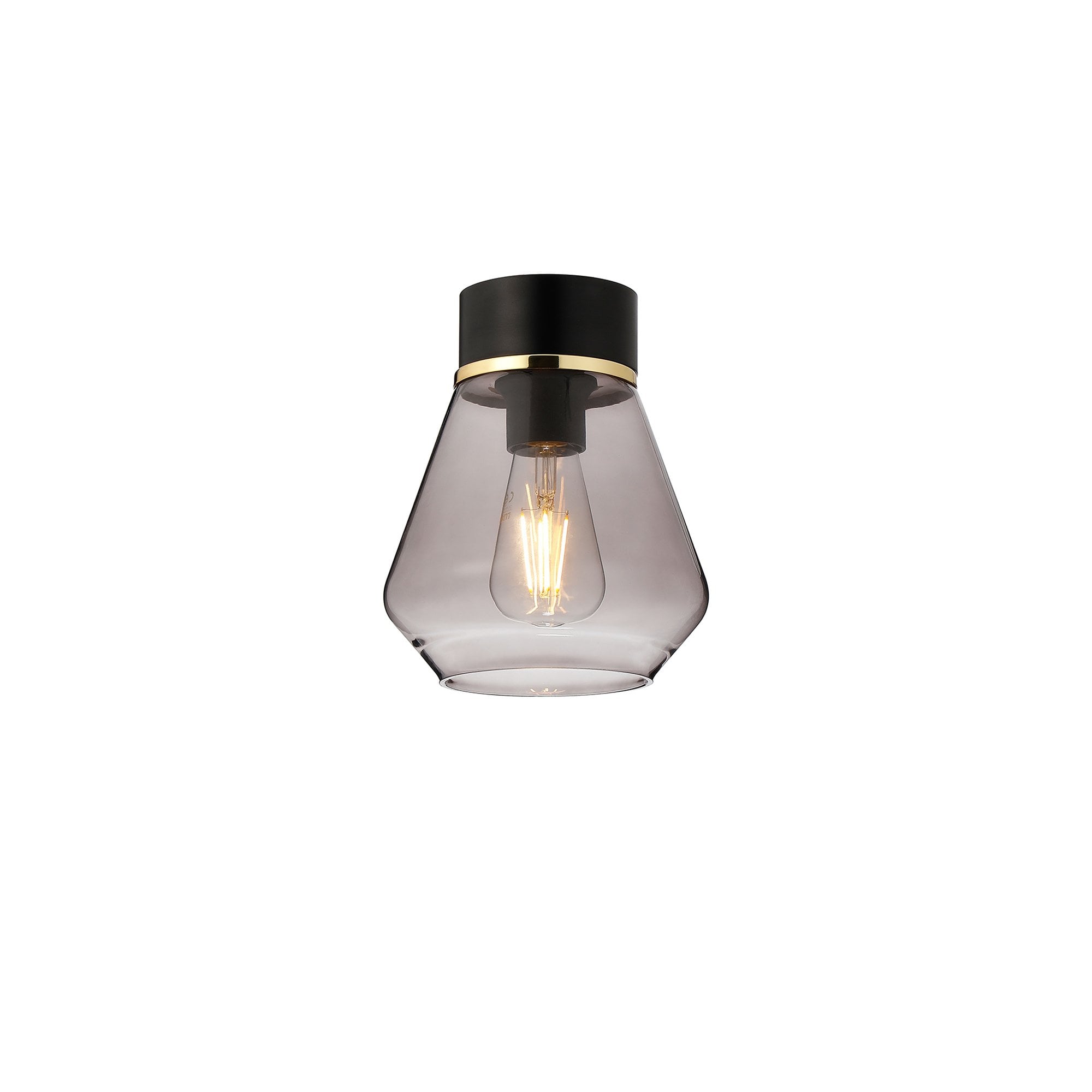 Fabula Laurel Single Flush Light - Kite Shade - Matt Black & Smoked Grey Glass