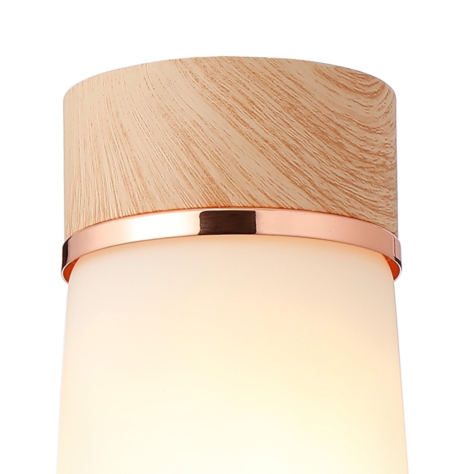 Fabula Laurel Single Flush Light - Small Cylindrical Cone Shade - Teak & Opal Glass