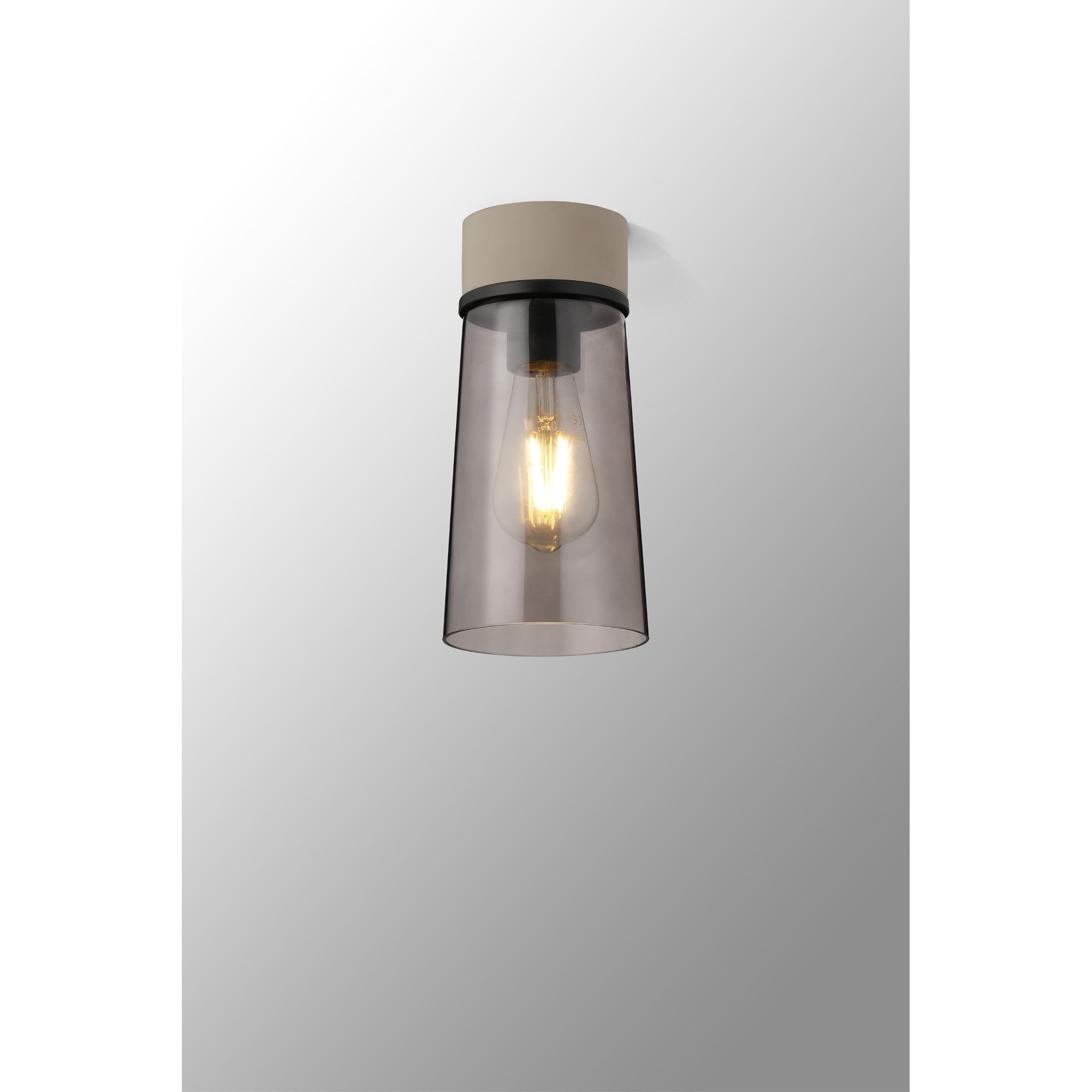Fabula Laurel Single Flush Light - Small Cylindrical Cone Shade - Terrazzo Marble & Smoked Grey Glass