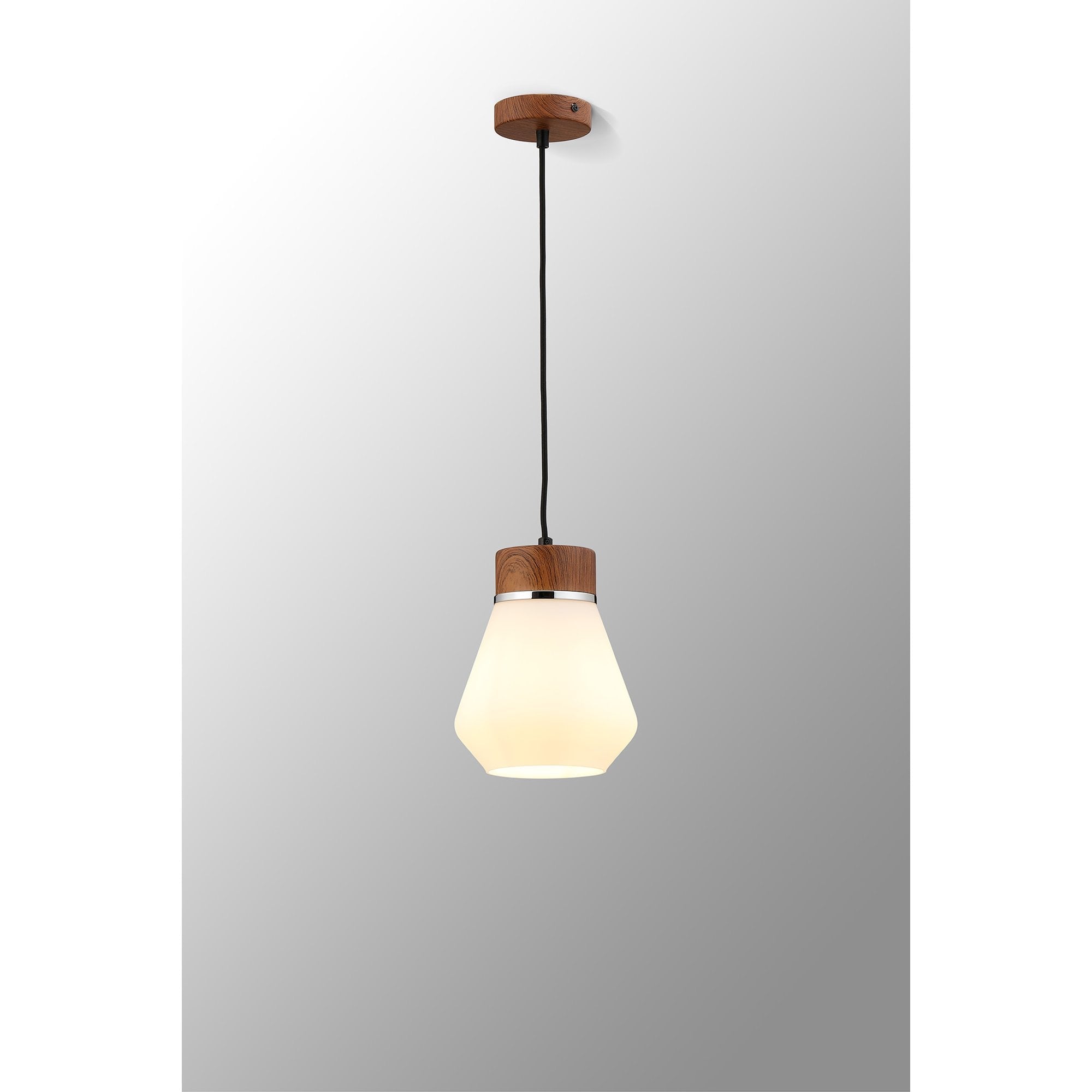Fabula Laurel Single Pendant - Kite Shade - Walnut & Opal Glass