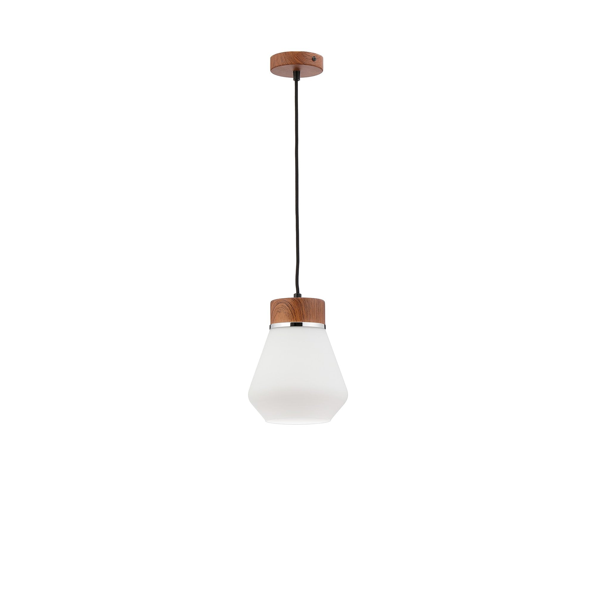 Fabula Laurel Single Pendant - Kite Shade - Walnut & Opal Glass