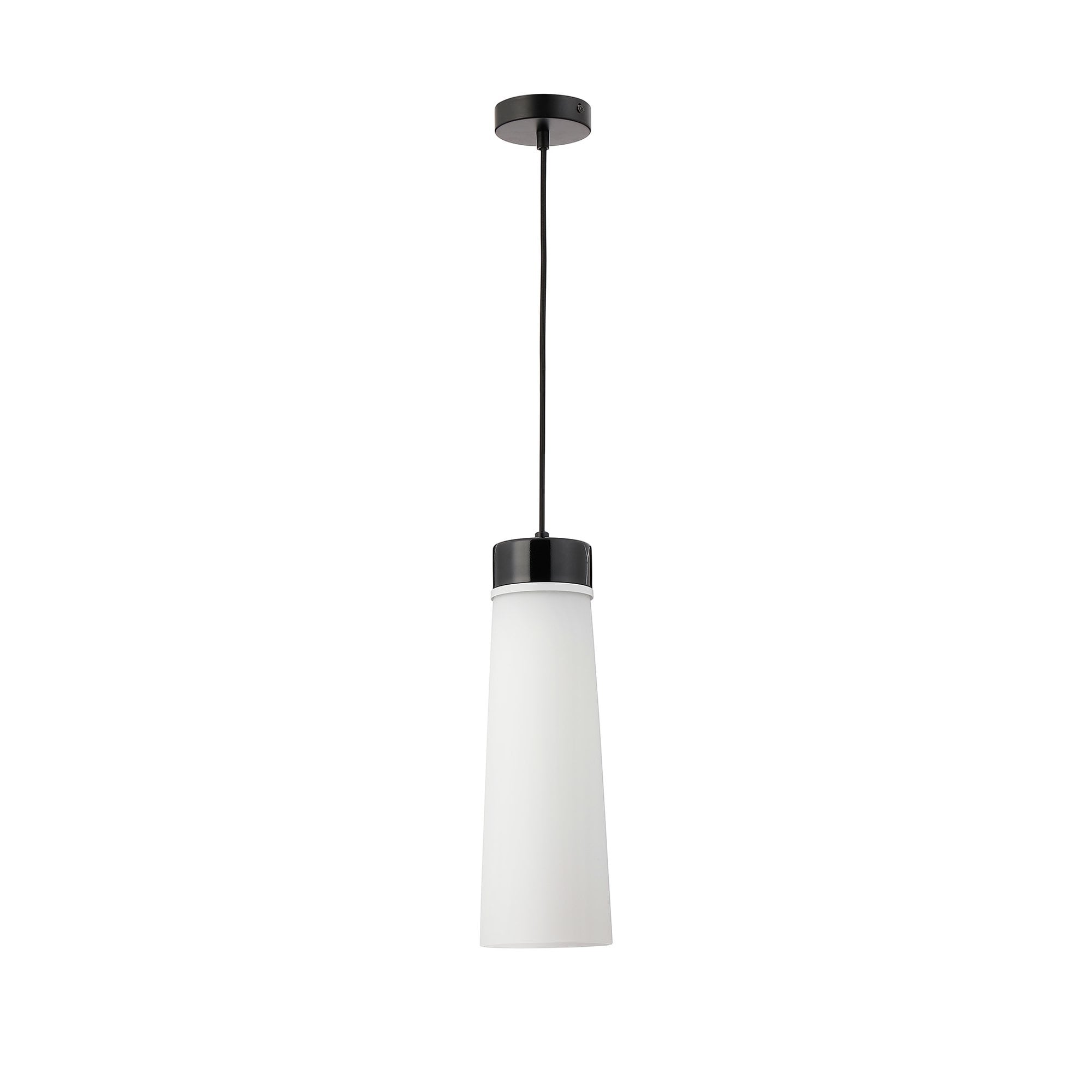 Fabula Laurel Single Pendant - Large Cylindrical Cone Shade - Black Marble & Opal Glass