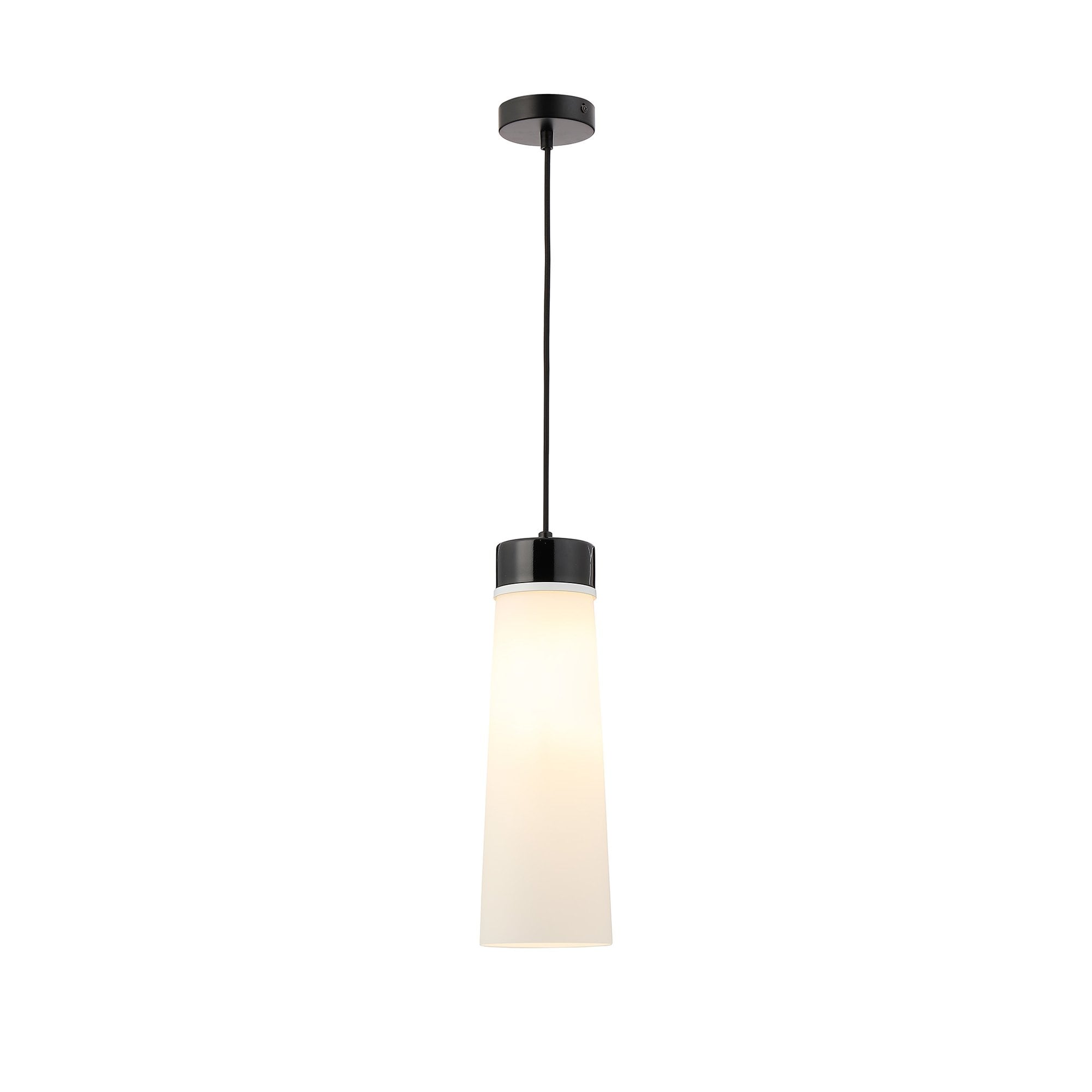 Fabula Laurel Single Pendant - Large Cylindrical Cone Shade - Black Marble & Opal Glass