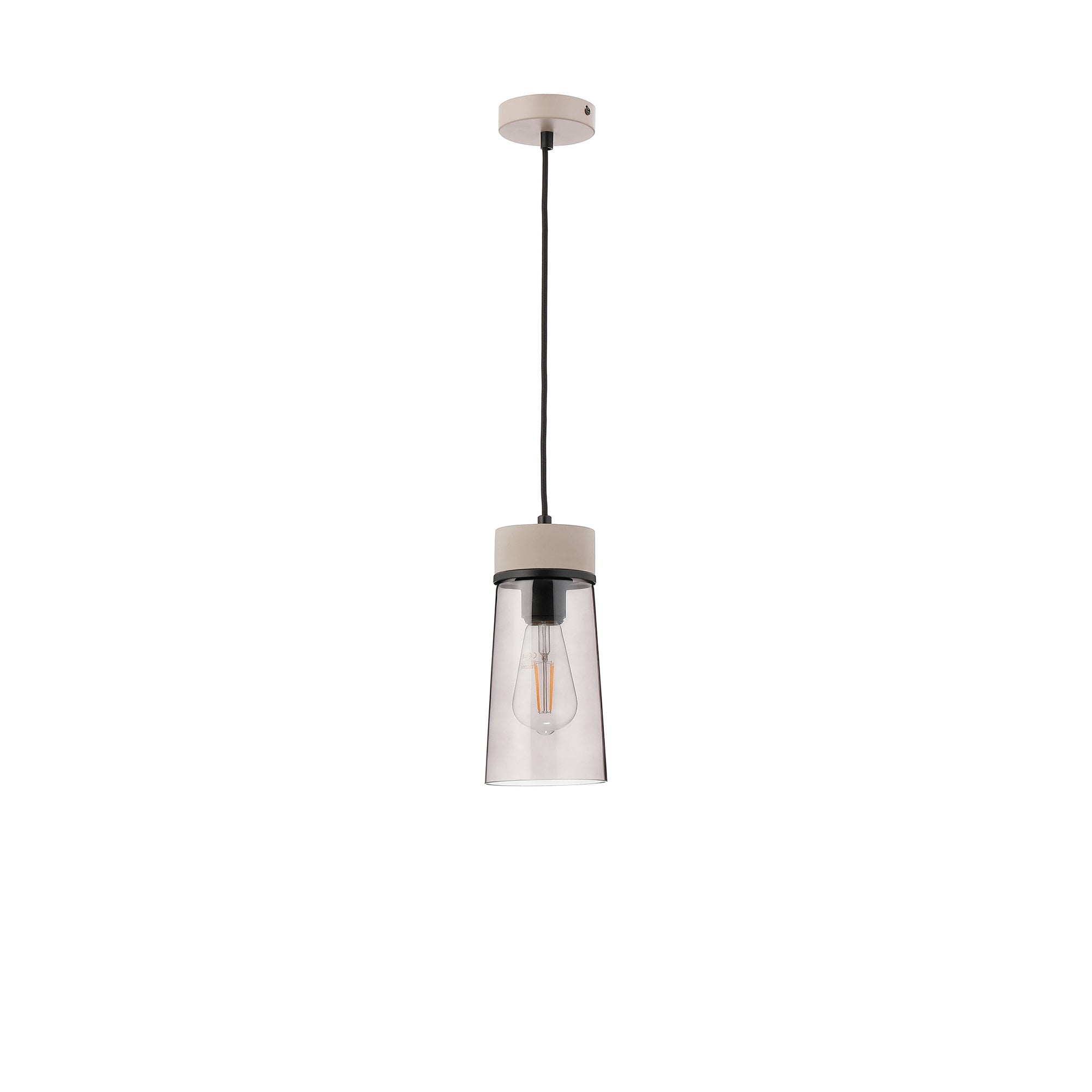 Fabula Laurel Single Pendant - Small Cylindrical Cone Shade - Concrete & Smoked Grey Glass