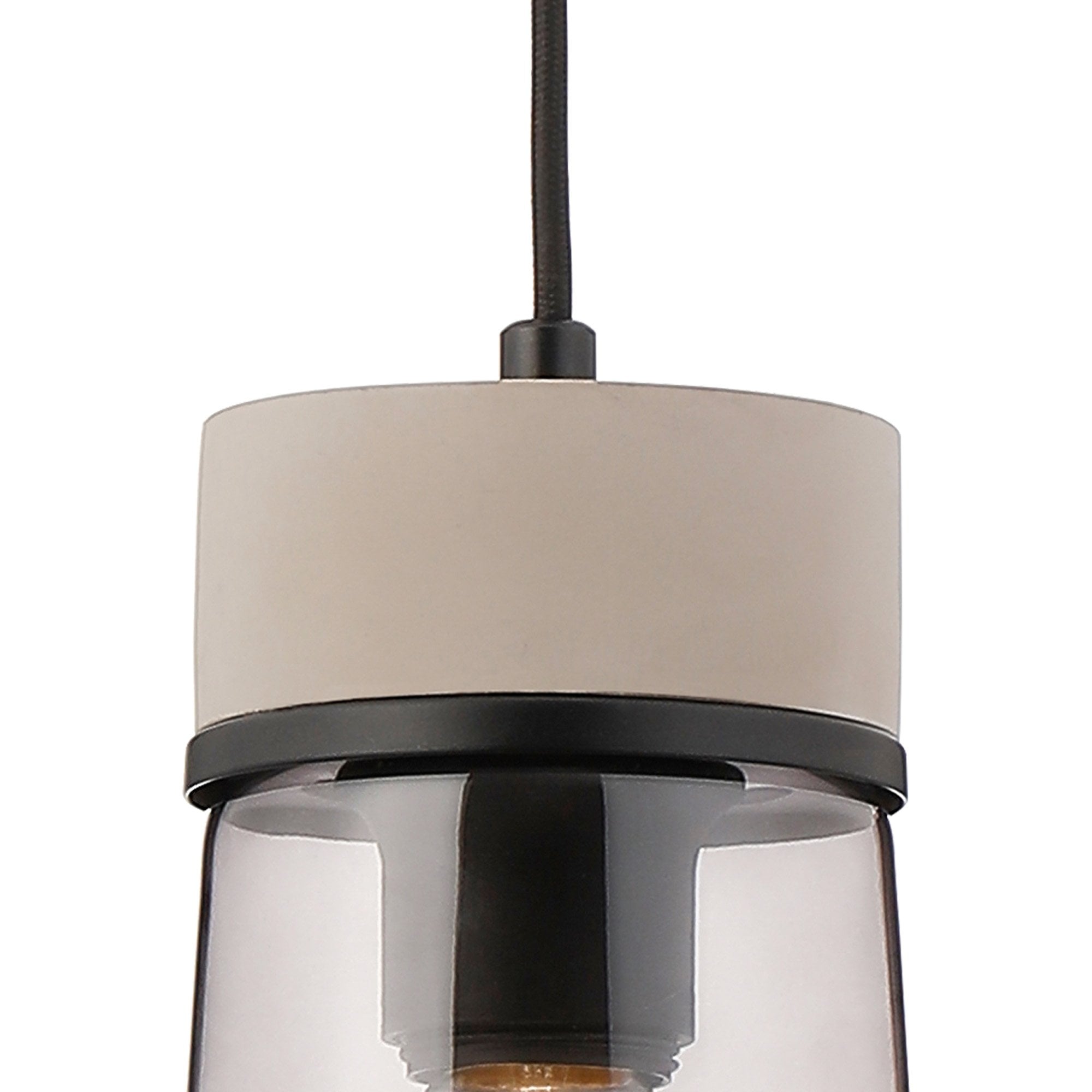 Fabula Laurel Single Pendant - Small Cylindrical Cone Shade - Concrete & Smoked Grey Glass