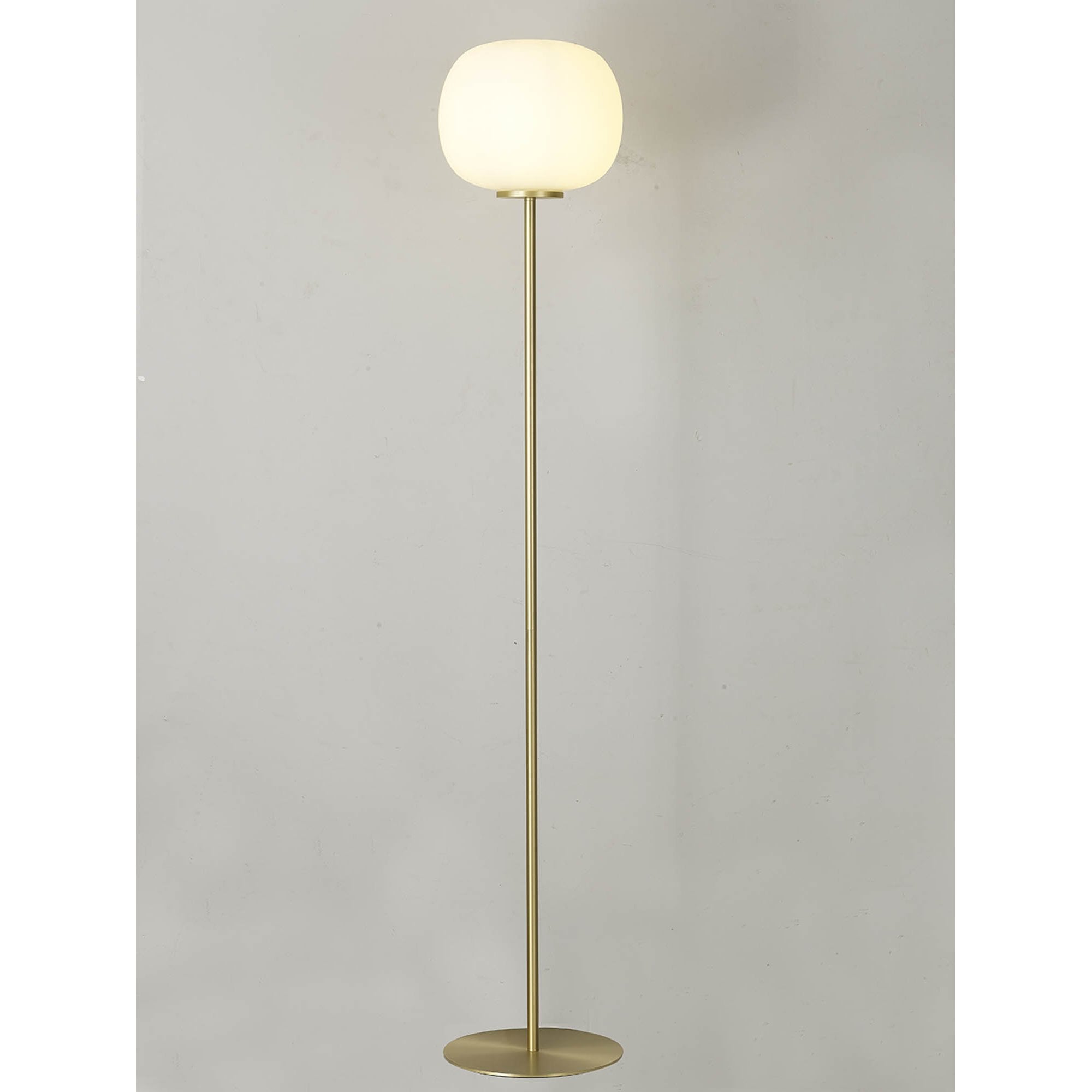 Fabula Littleton Medium Single Oval Ball Floor Lamp - Satin Gold & Frosted White Glass