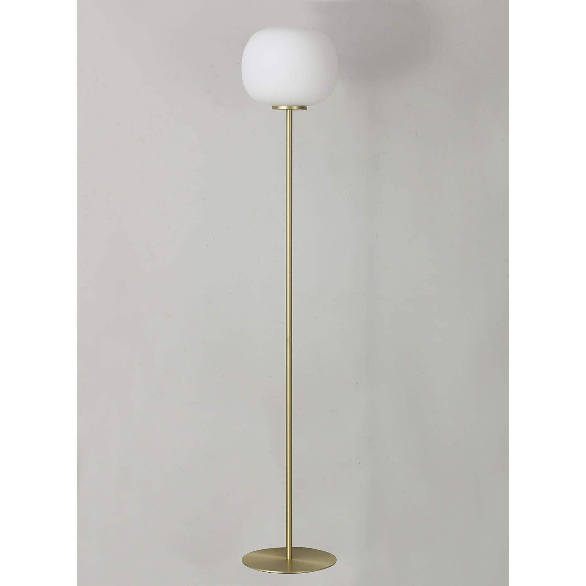 Fabula Littleton Medium Single Oval Ball Floor Lamp - Satin Gold & Frosted White Glass