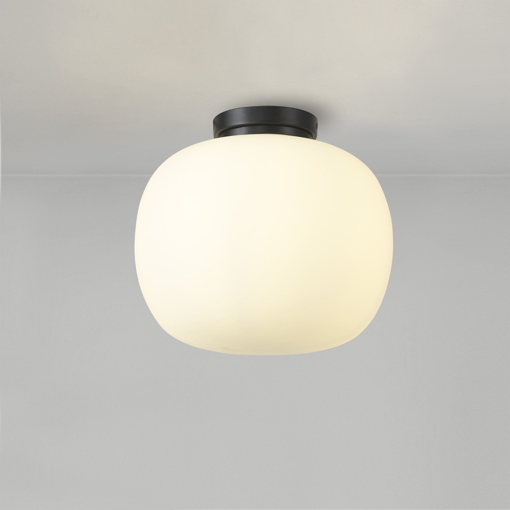 Fabula Littleton Medium Single Oval Ball Flush Light - Matt Black & Frosted White Glass