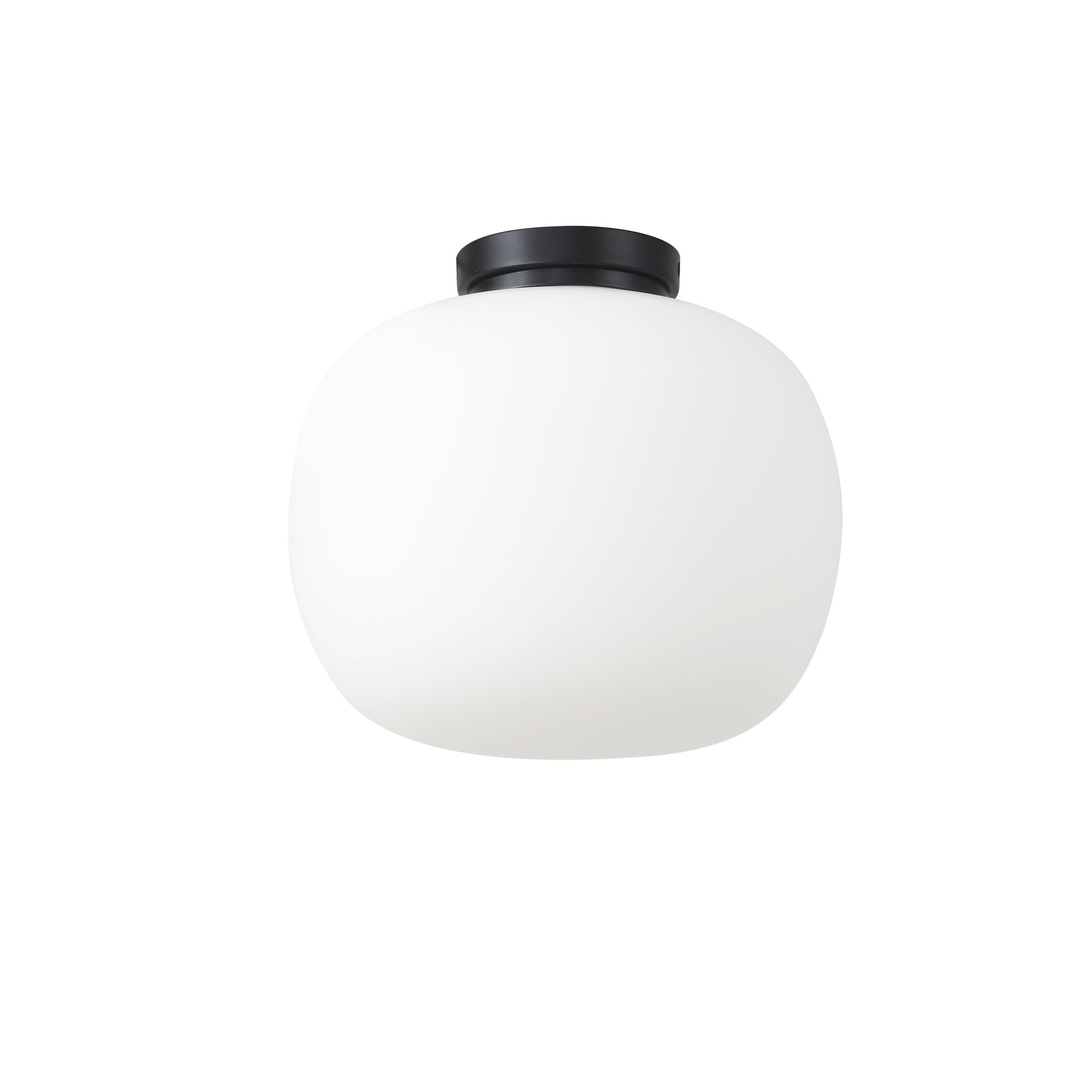 Fabula Littleton Medium Single Oval Ball Flush Light - Matt Black & Frosted White Glass