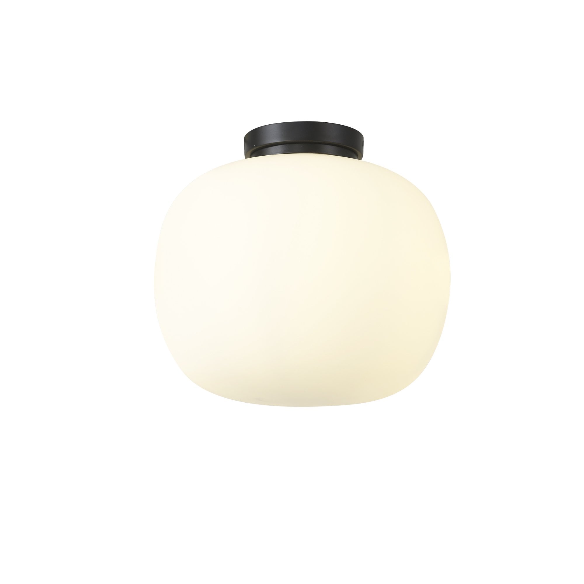 Fabula Littleton Medium Single Oval Ball Flush Light - Matt Black & Frosted White Glass