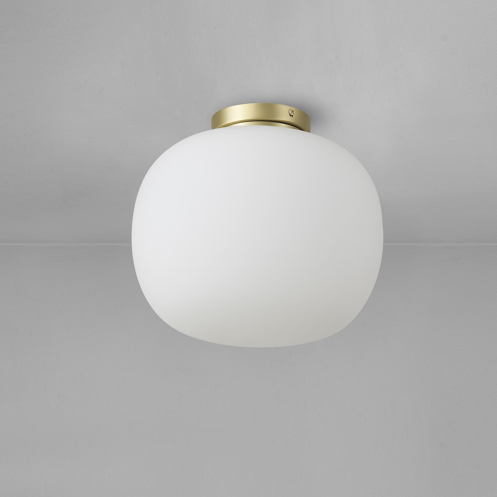 Fabula Littleton Medium Single Oval Ball Flush Light - Satin Gold & Frosted White Glass