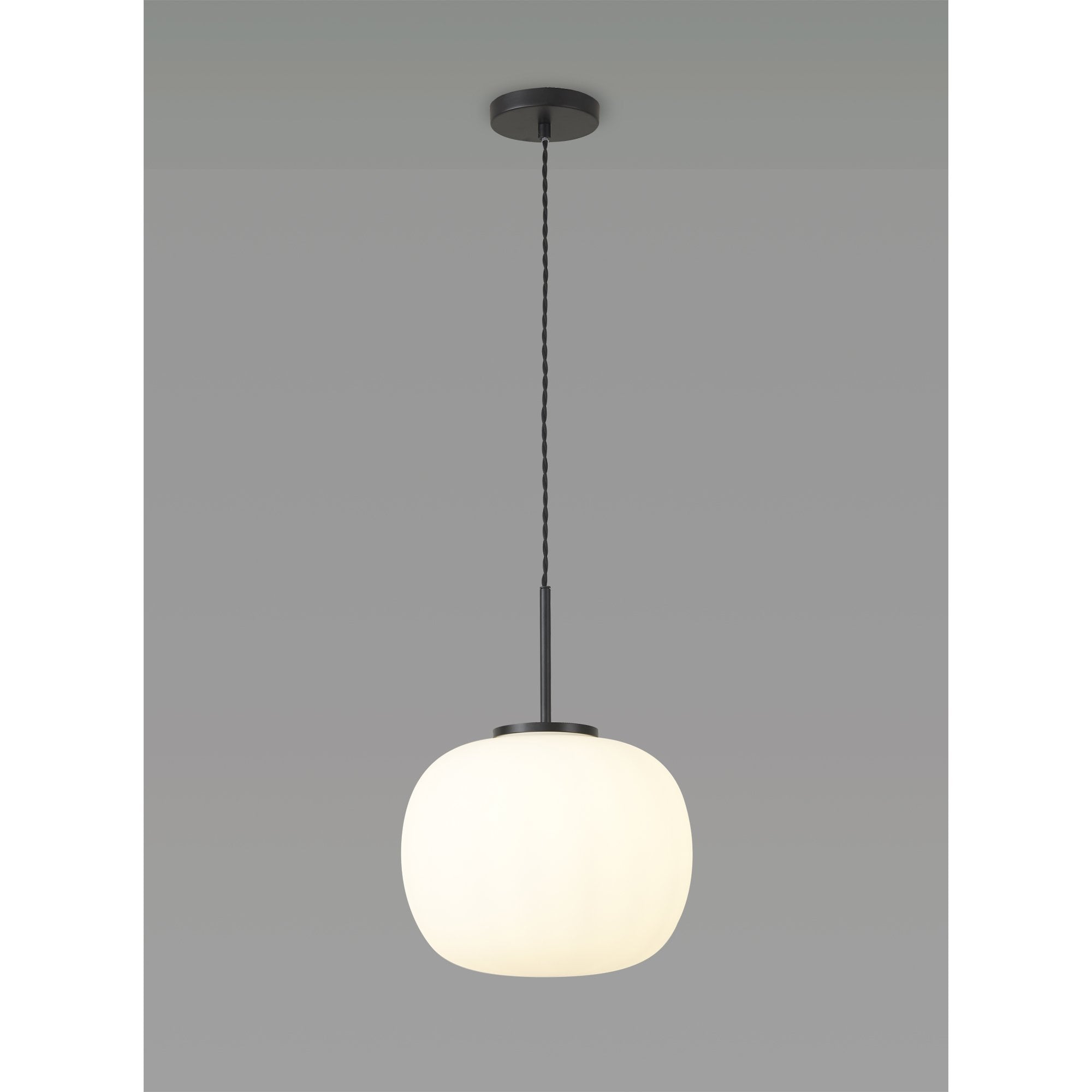 Fabula Littleton Medium Single Oval Ball Pendant - Matt Black & Frosted White Glass