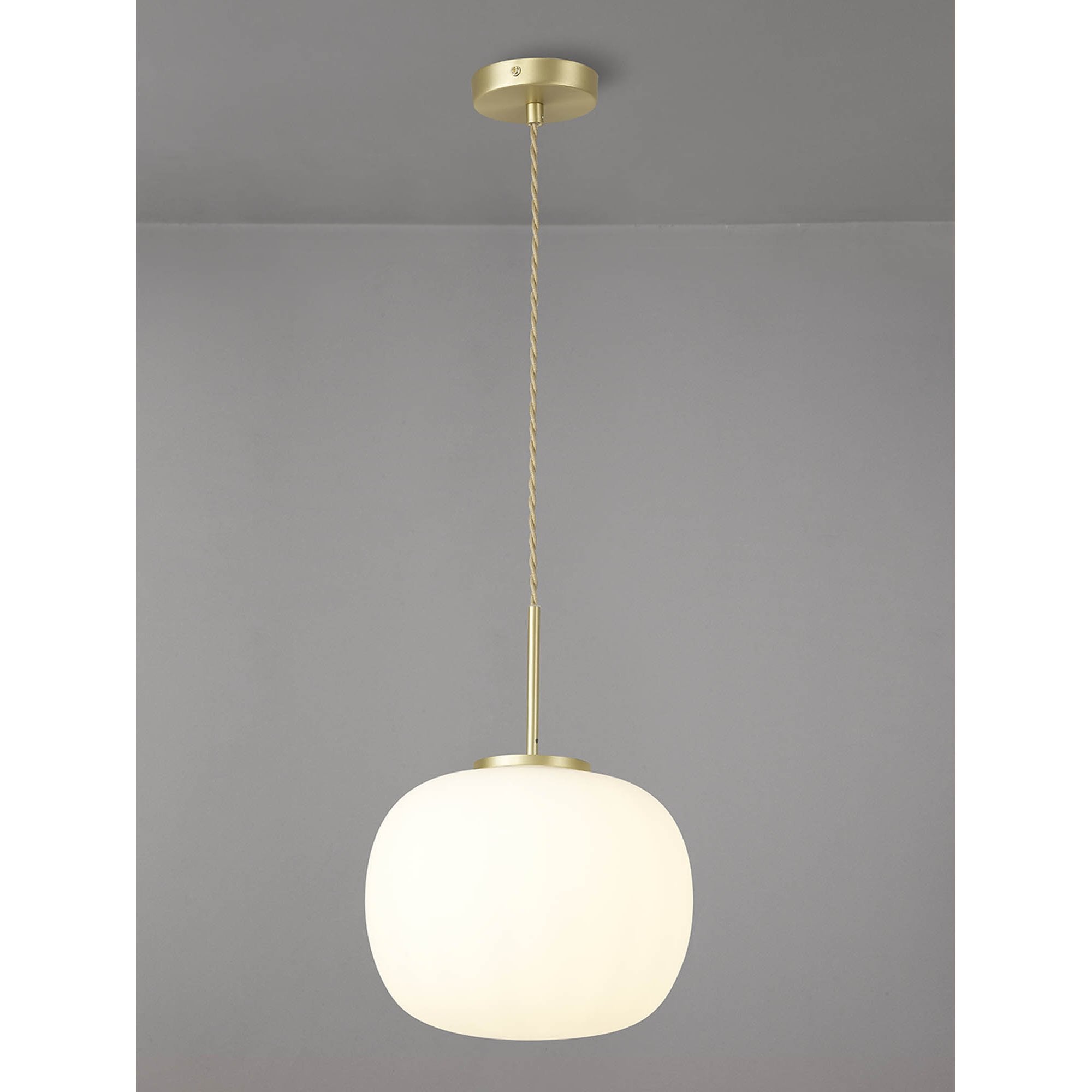 Fabula Littleton Medium Single Oval Ball Pendant - Satin Gold & Frosted White Glass