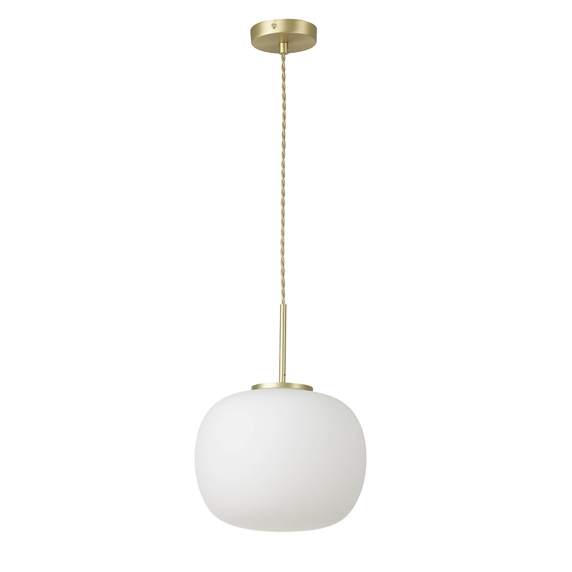 Fabula Littleton Medium Single Oval Ball Pendant - Satin Gold & Frosted White Glass