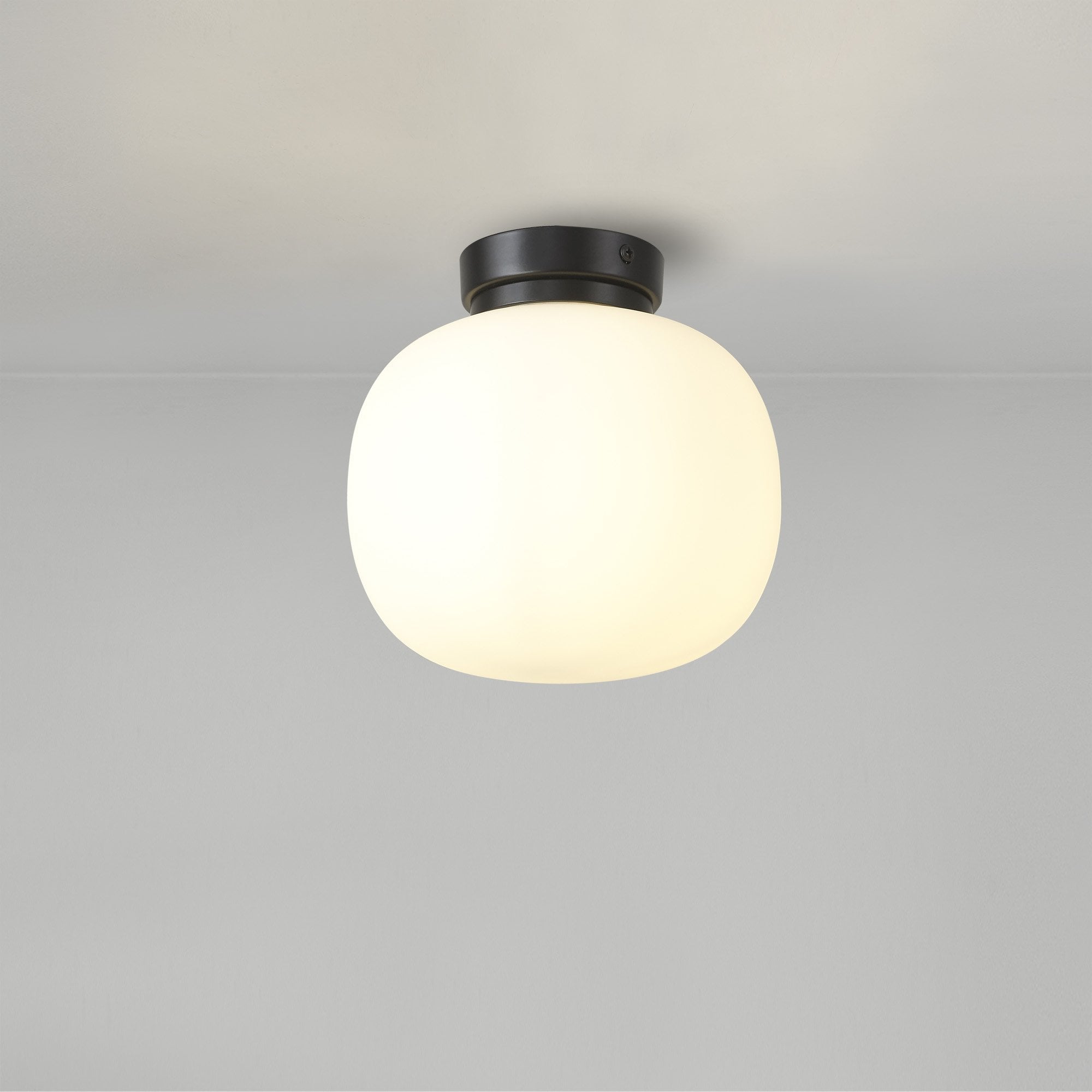 Fabula Littleton Small Single Oval Ball Flush Light - Matt Black & Frosted White Glass