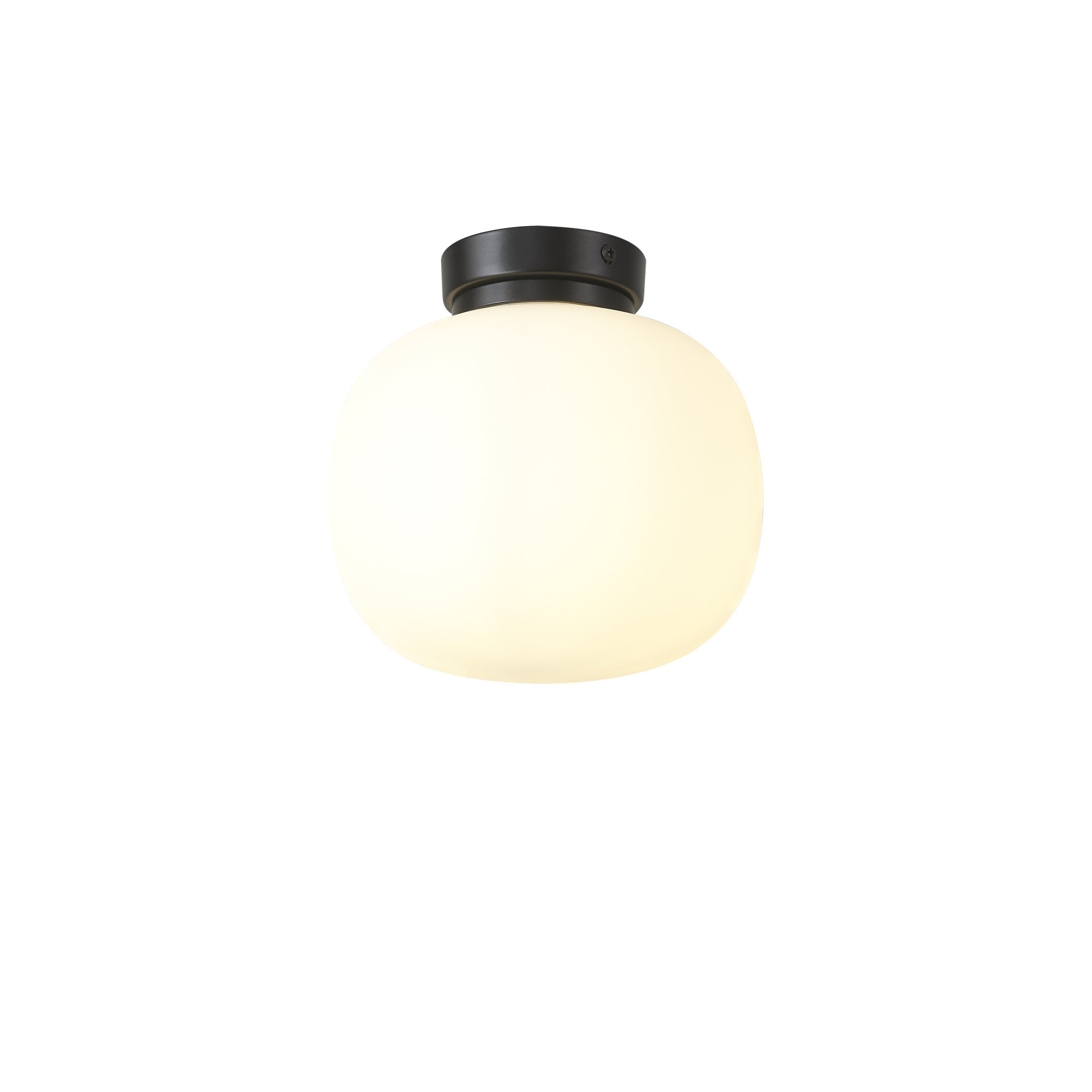 Fabula Littleton Small Single Oval Ball Flush Light - Matt Black & Frosted White Glass