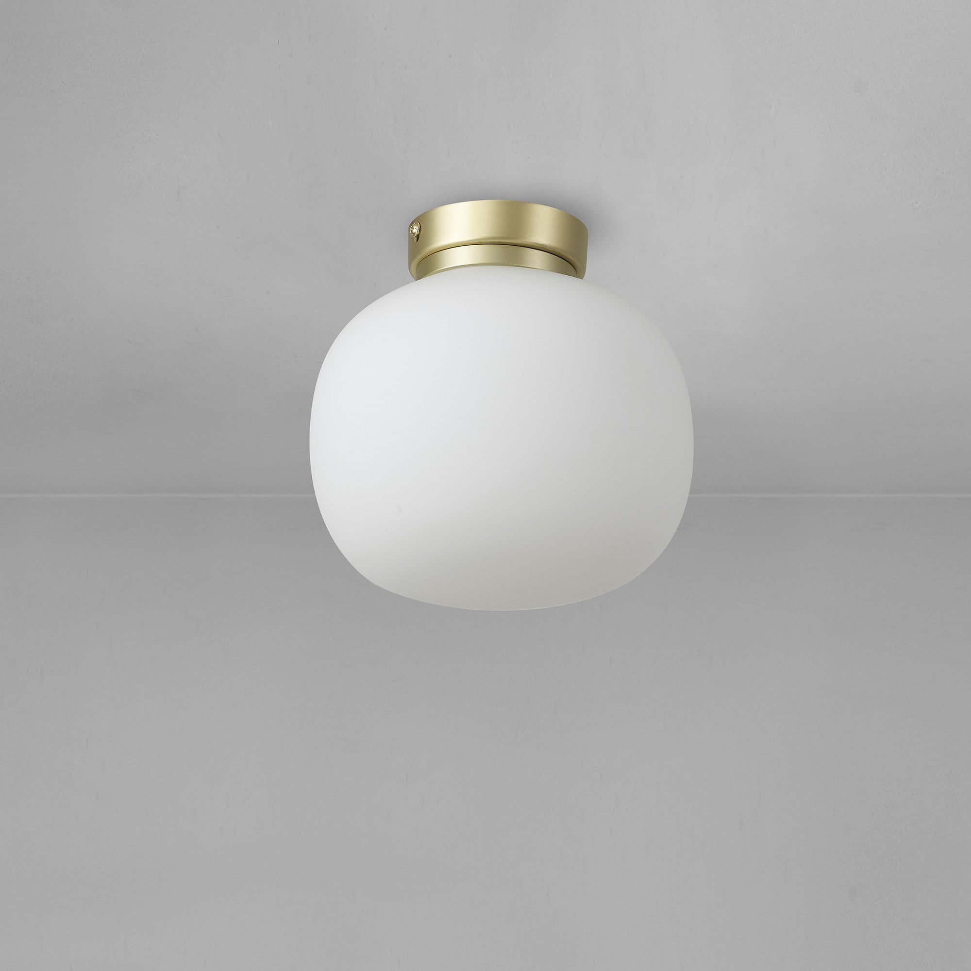 Fabula Littleton Small Single Oval Ball Flush Light - Satin Gold & Frosted White Glass
