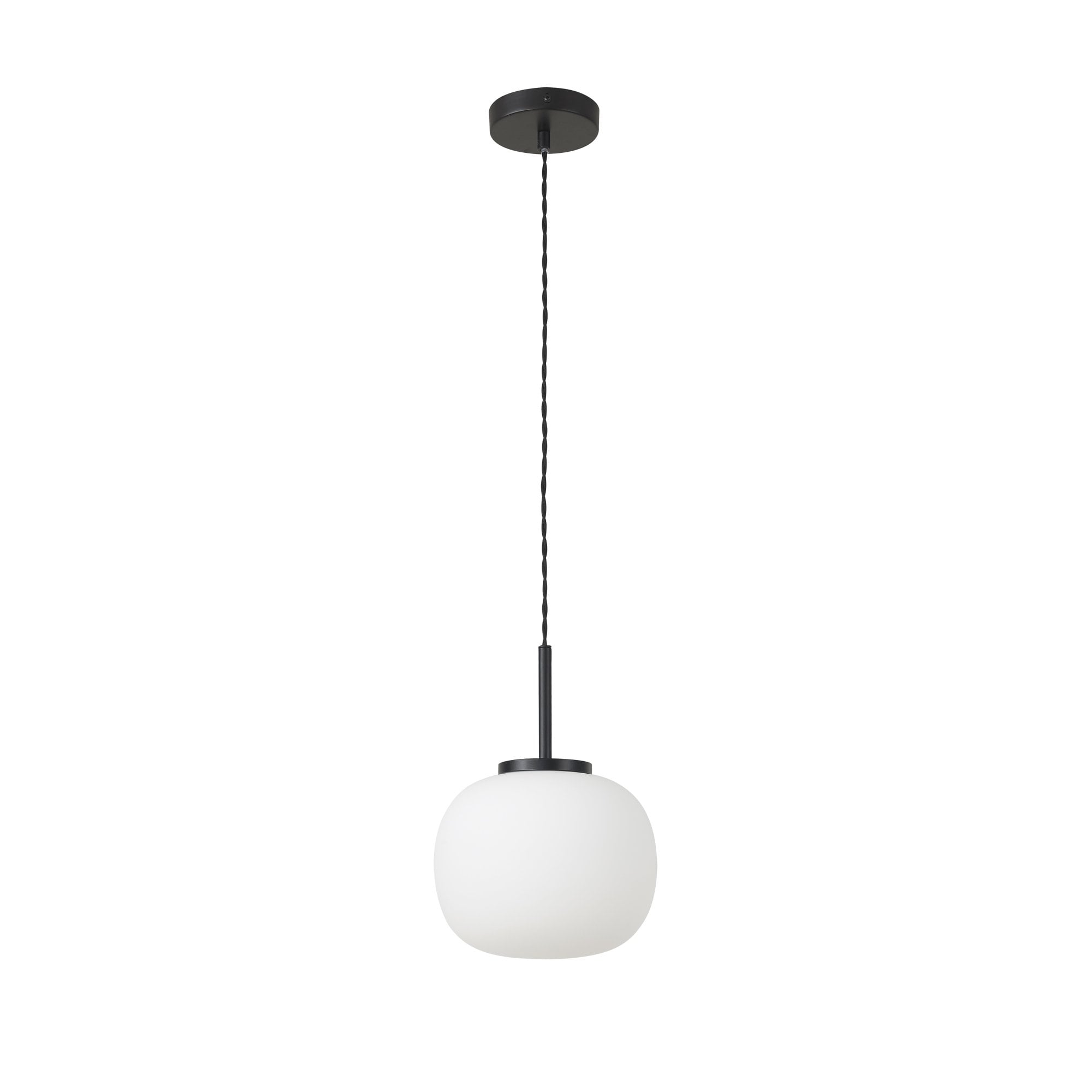 Fabula Littleton Small Single Oval Ball Pendant - Matt Black & Frosted White Glass