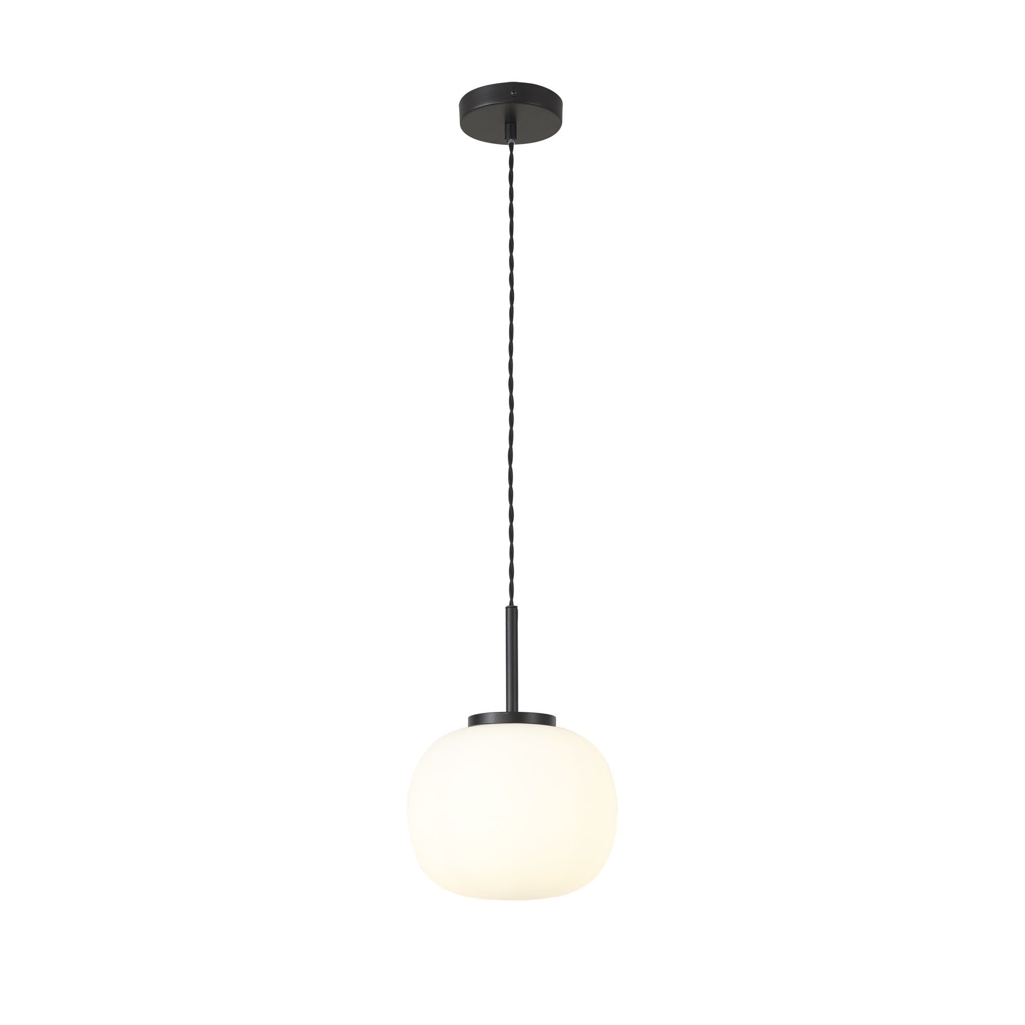 Fabula Littleton Small Single Oval Ball Pendant - Matt Black & Frosted White Glass