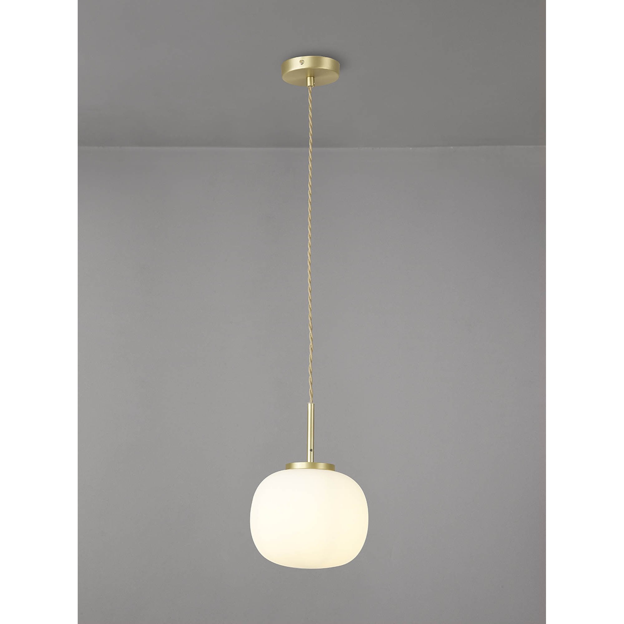 Fabula Littleton Small Single Oval Ball Pendant - Satin Gold & Frosted White Glass