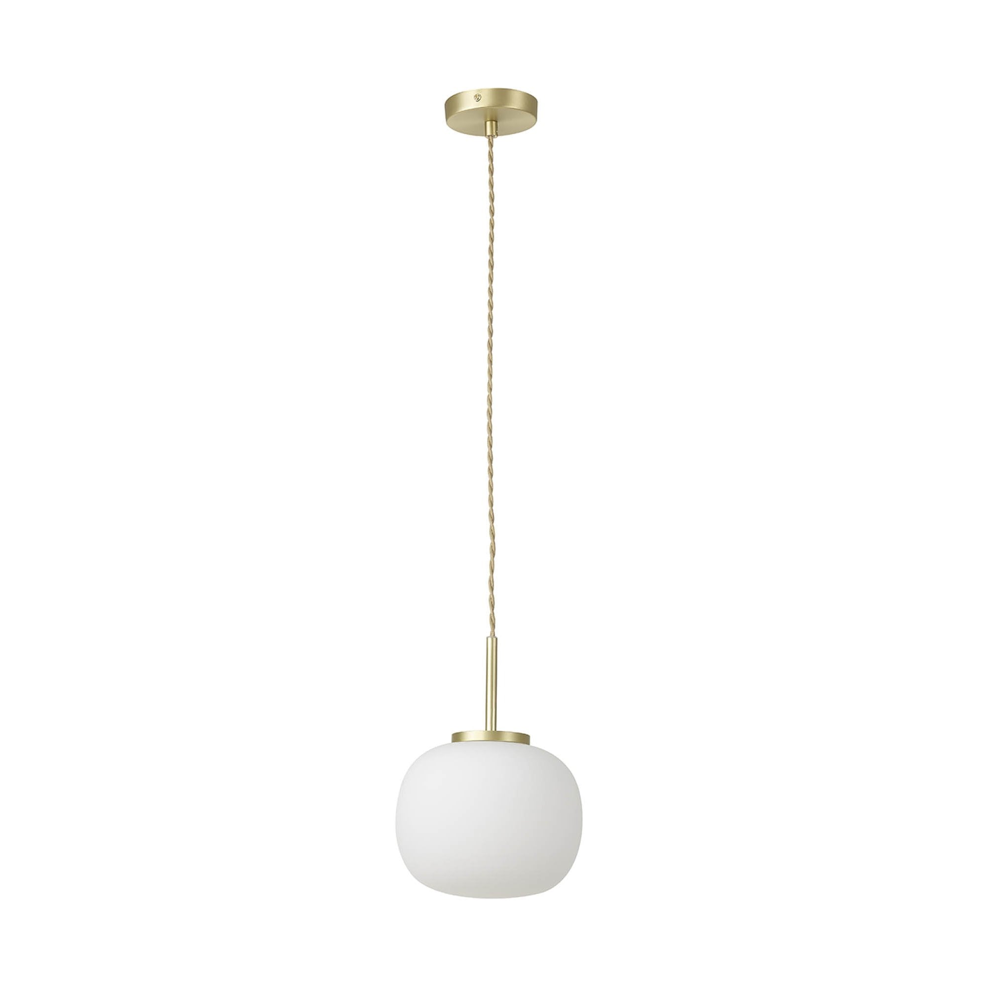 Fabula Littleton Small Single Oval Ball Pendant - Satin Gold & Frosted White Glass