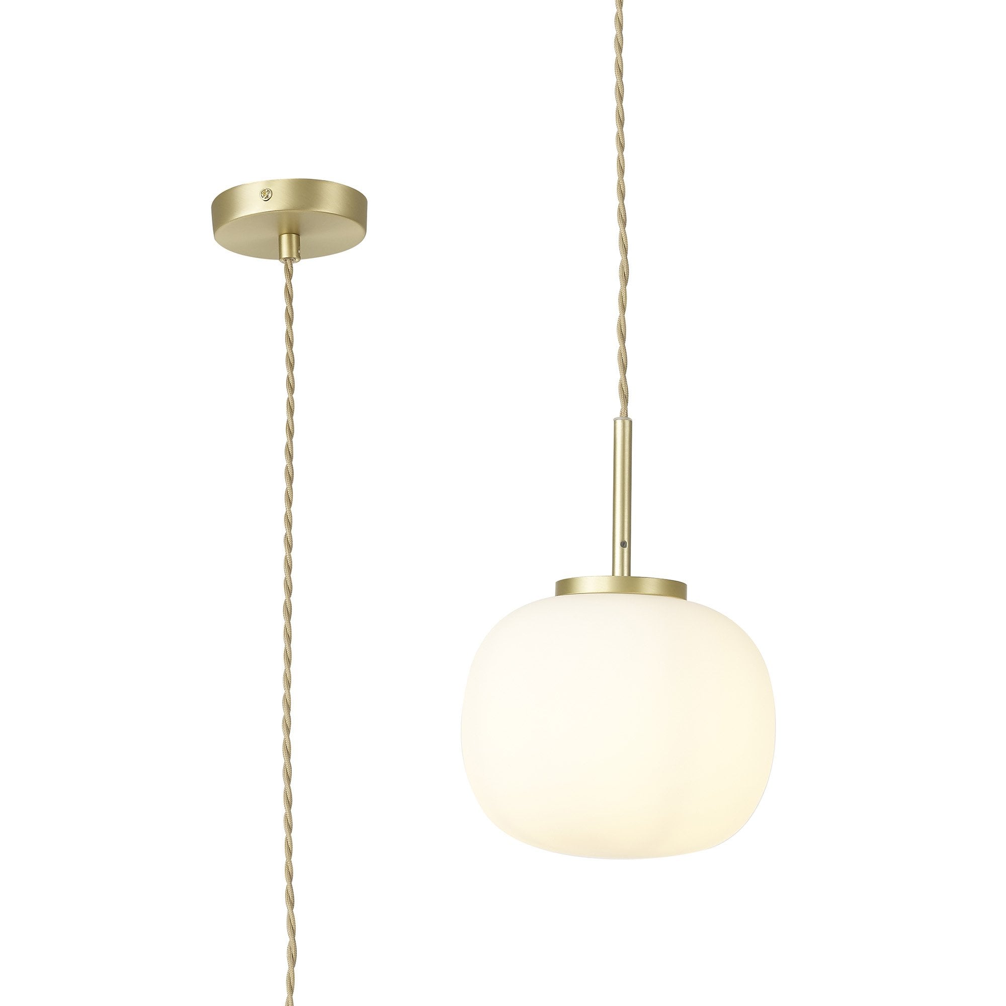 Fabula Littleton Small Single Oval Ball Pendant - Satin Gold & Frosted White Glass