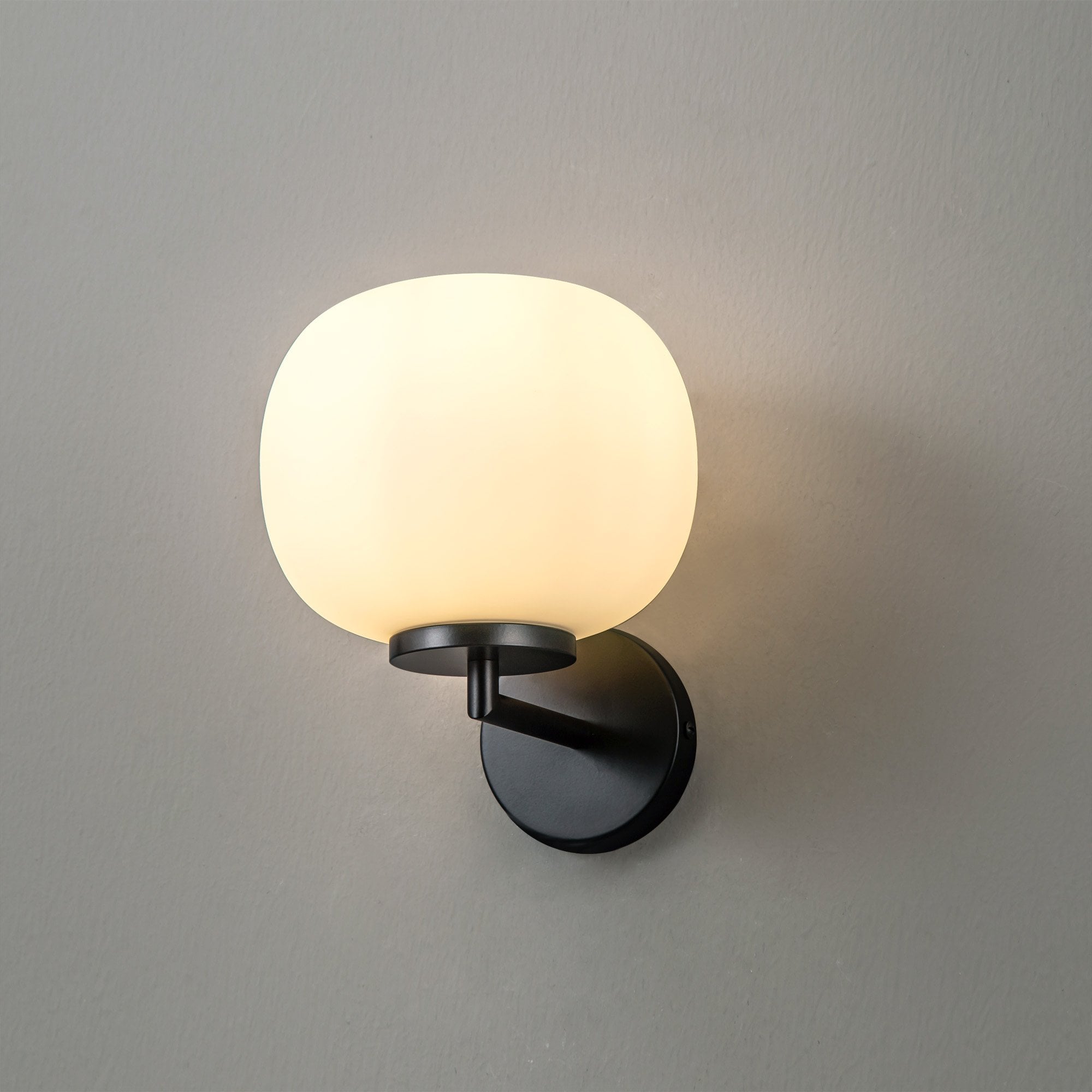 Fabula Littleton Small Single Oval Ball Wall Light - Matt Black & Frosted White Glass