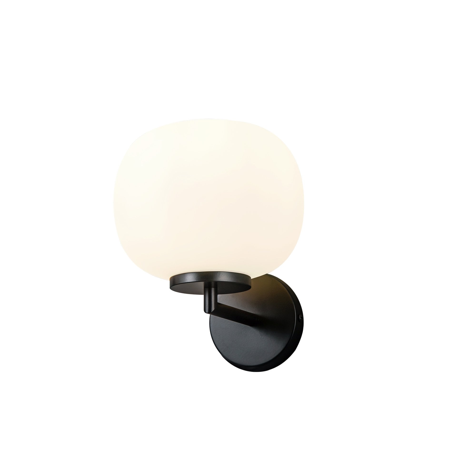 Fabula Littleton Small Single Oval Ball Wall Light - Matt Black & Frosted White Glass