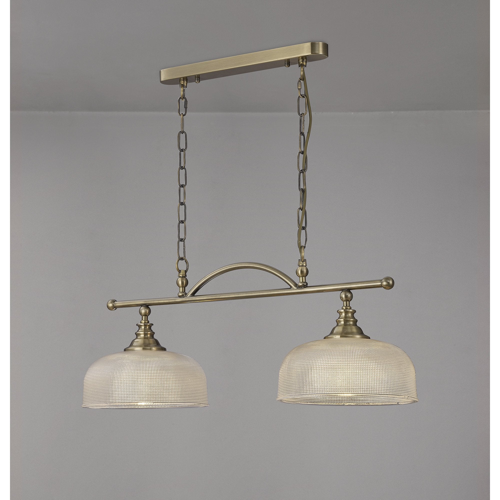 Fabula Maida 2 Light Linear Semi-Flush/Pendant - Antique Brass & Prismatic Glass