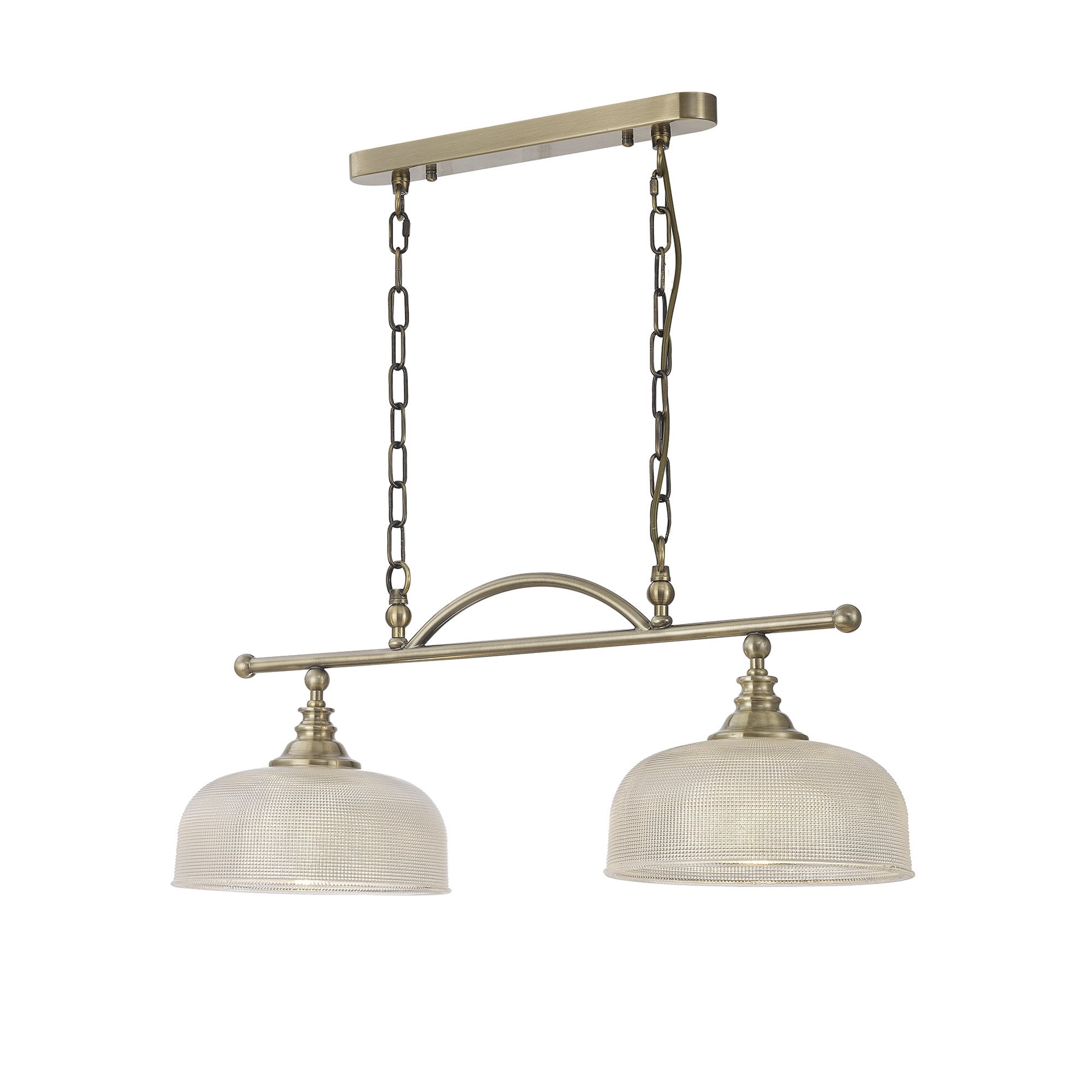 Fabula Maida 2 Light Linear Semi-Flush/Pendant - Antique Brass & Prismatic Glass