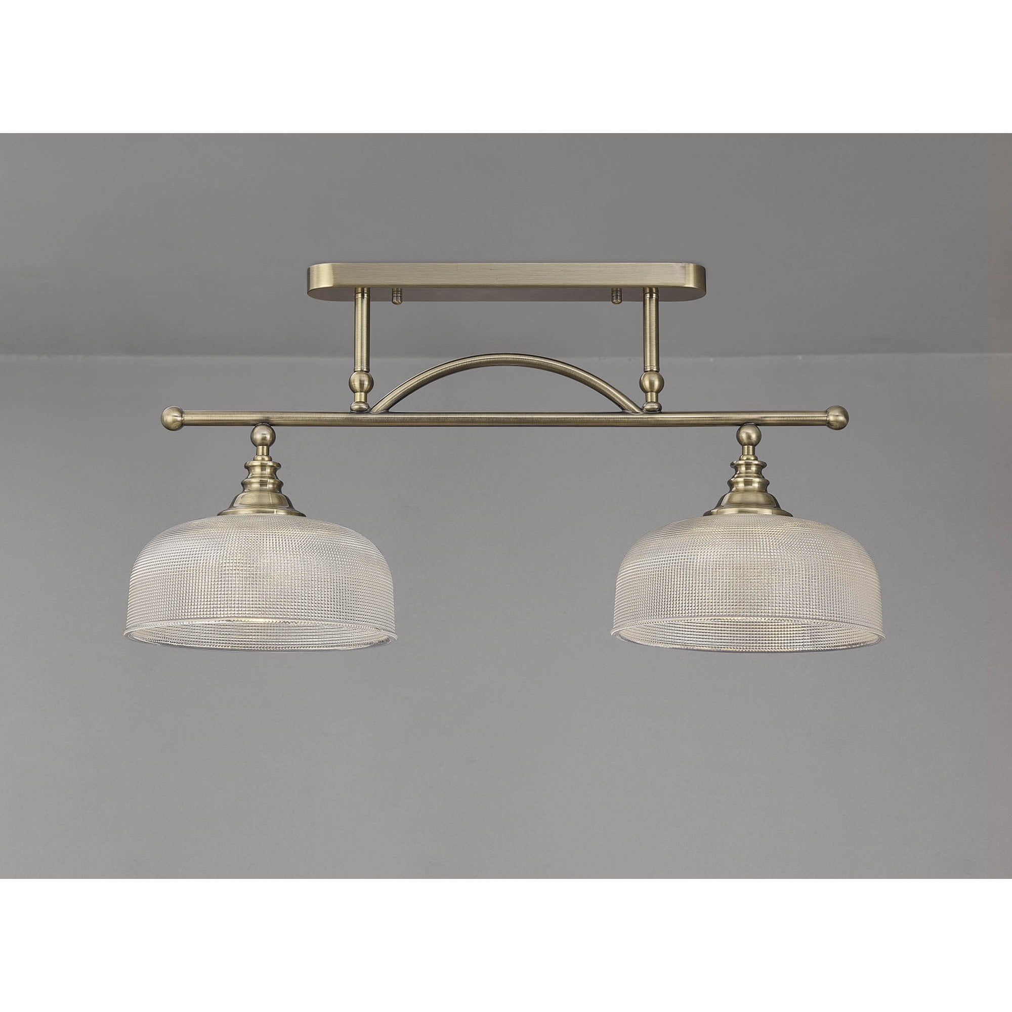 Fabula Maida 2 Light Linear Semi-Flush/Pendant - Antique Brass & Prismatic Glass