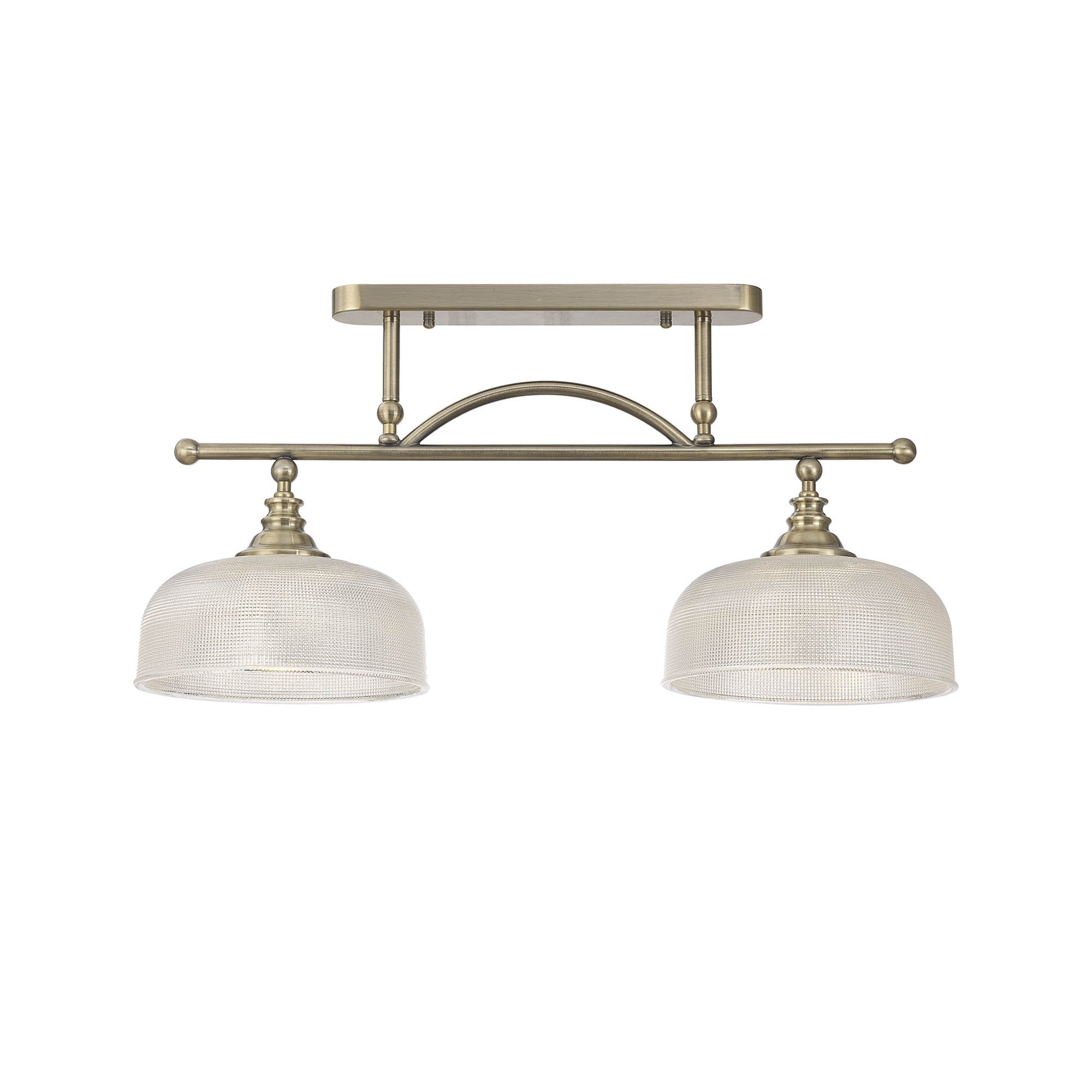 Fabula Maida 2 Light Linear Semi-Flush/Pendant - Antique Brass & Prismatic Glass