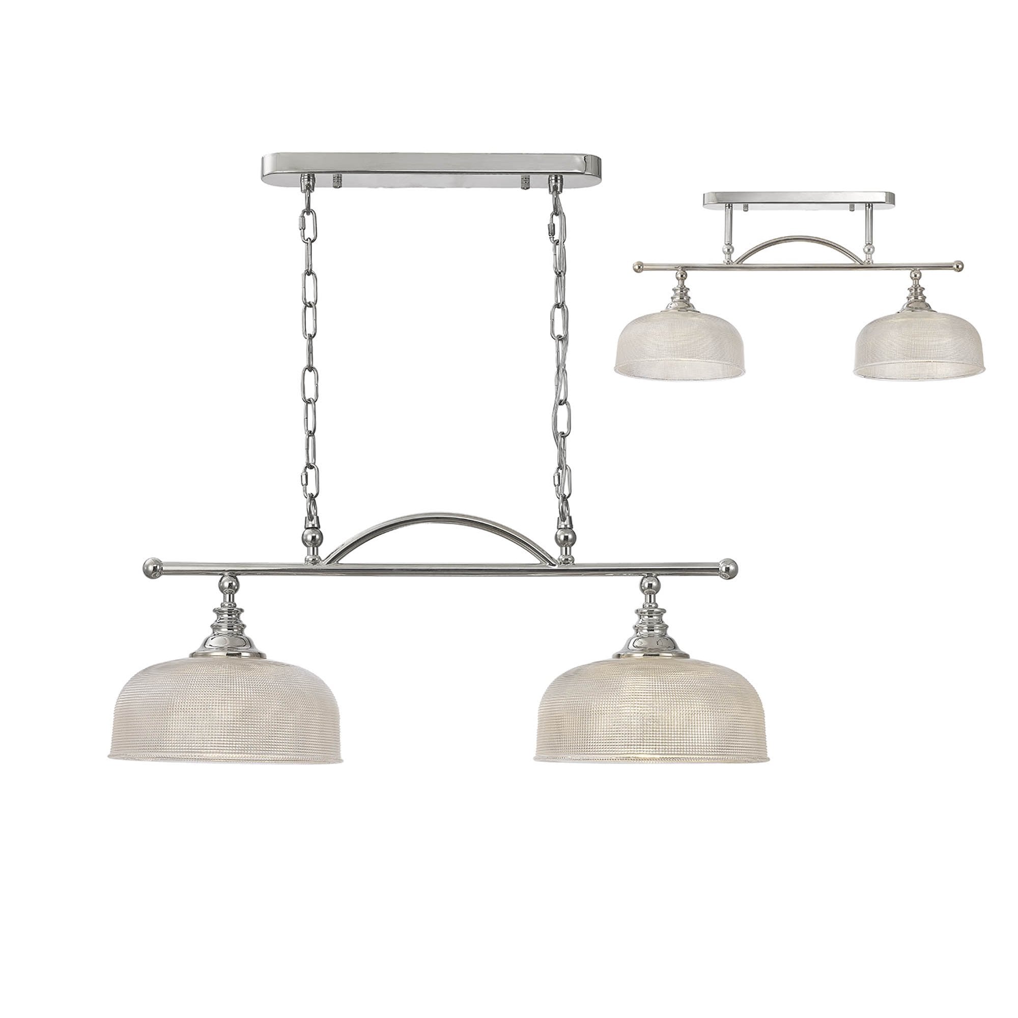 Fabula Maida 2 Light Linear Semi-Flush/Pendant - Polished Nickel & Prismatic Glass