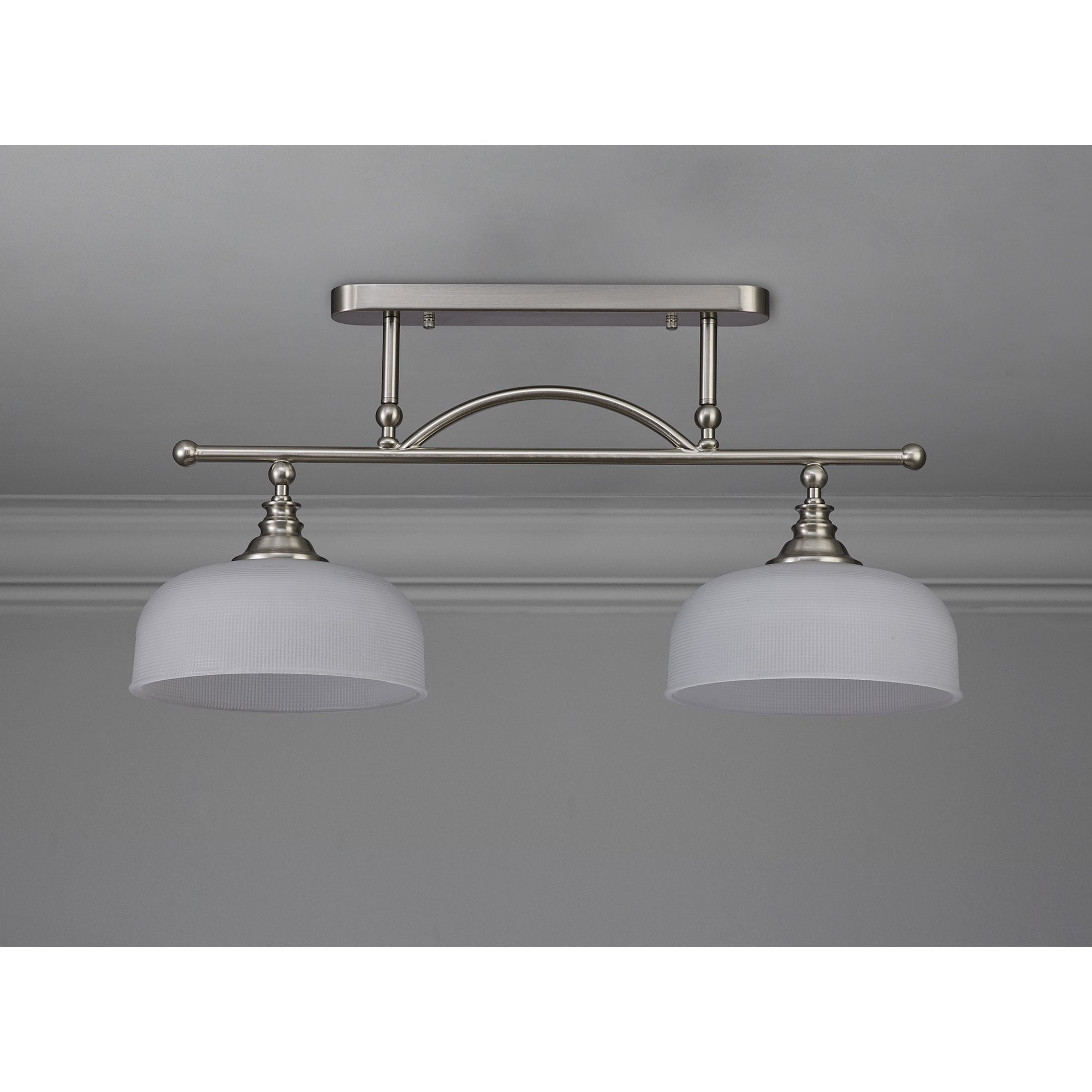Fabula Maida 2 Light Linear Semi-Flush/Pendant - Satin Nickel & Frosted Glass