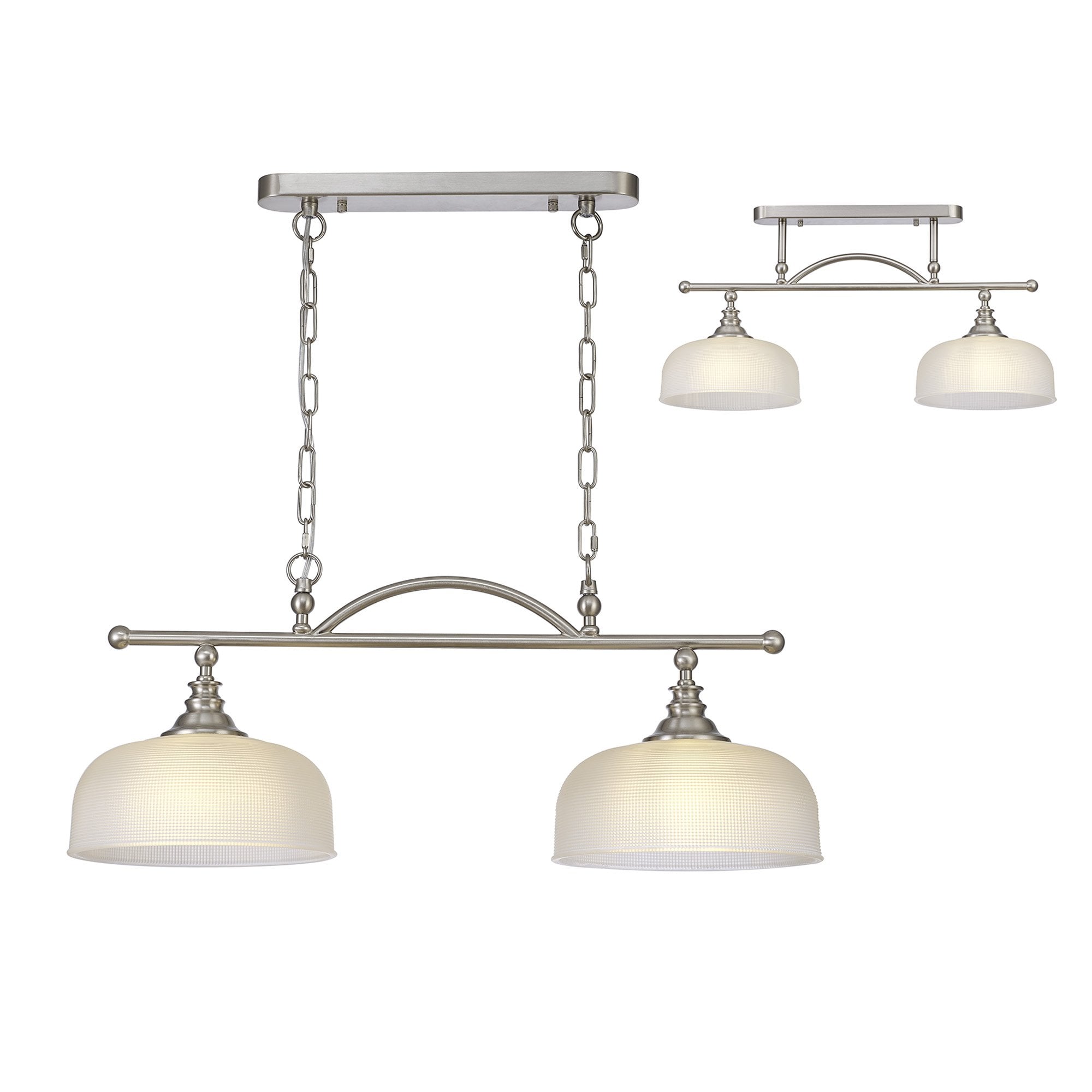 Fabula Maida 2 Light Linear Semi-Flush/Pendant - Satin Nickel & Frosted Glass