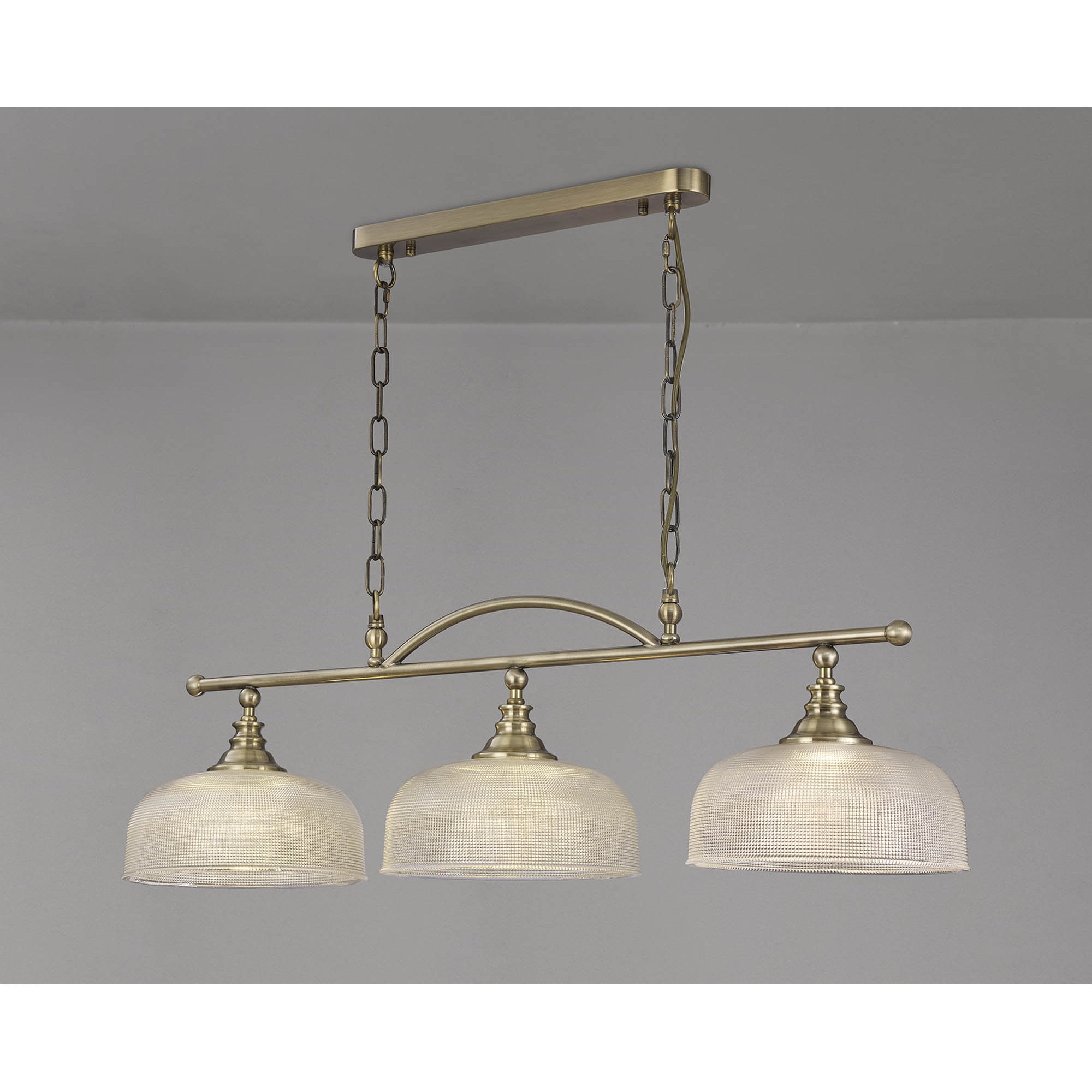 Fabula Maida 3 Light Linear Semi-Flush/Pendant - Antique Brass & Prismatic Glass