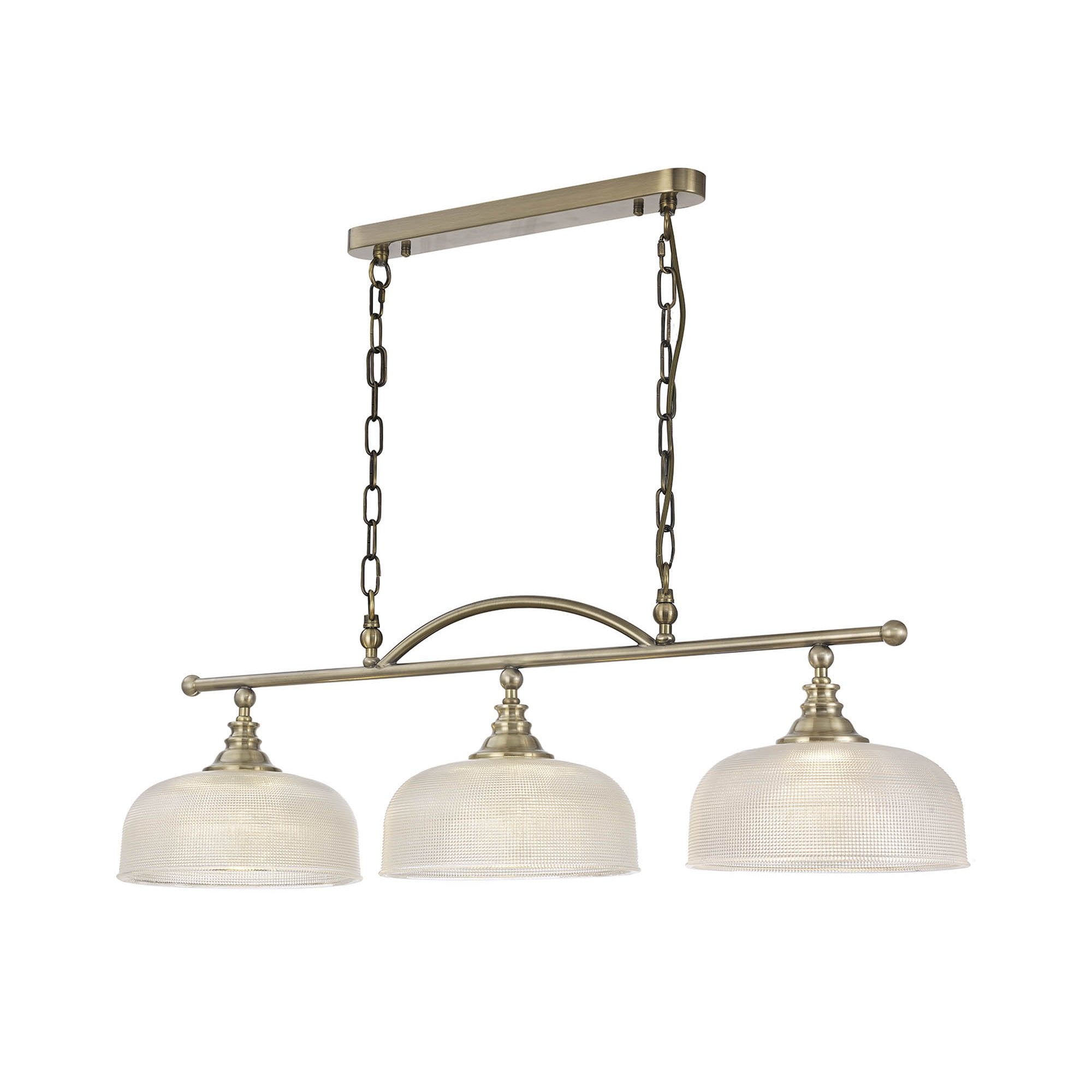 Fabula Maida 3 Light Linear Semi-Flush/Pendant - Antique Brass & Prismatic Glass
