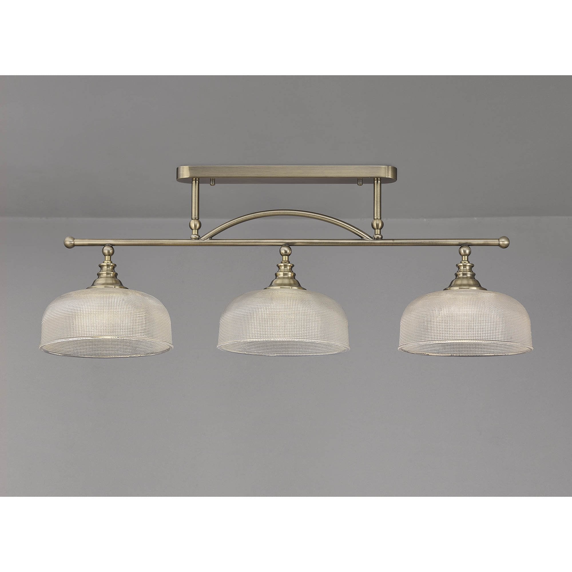 Fabula Maida 3 Light Linear Semi-Flush/Pendant - Antique Brass & Prismatic Glass