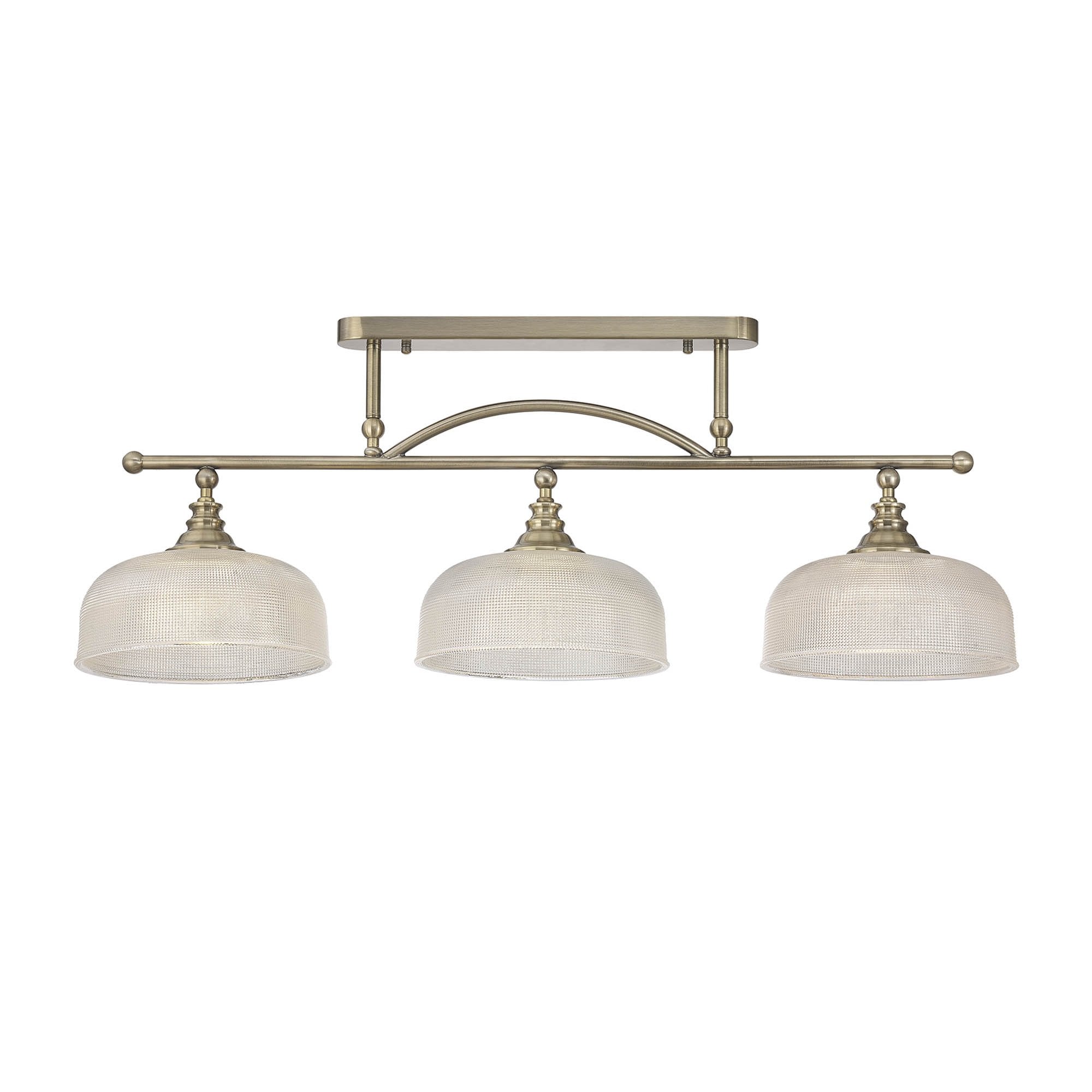 Fabula Maida 3 Light Linear Semi-Flush/Pendant - Antique Brass & Prismatic Glass