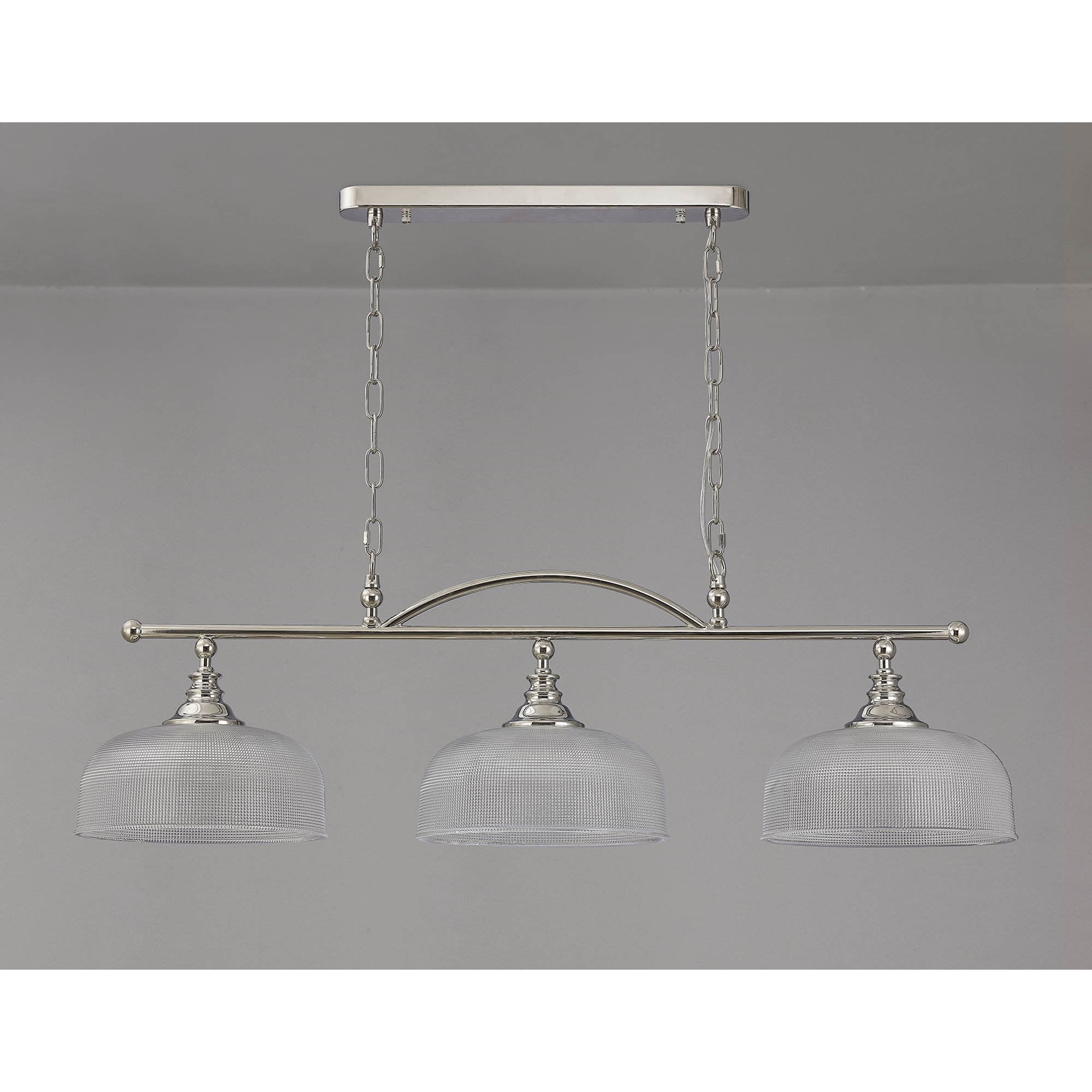 Fabula Maida 3 Light Linear Semi-Flush/Pendant - Polished Nickel & Prismatic Glass