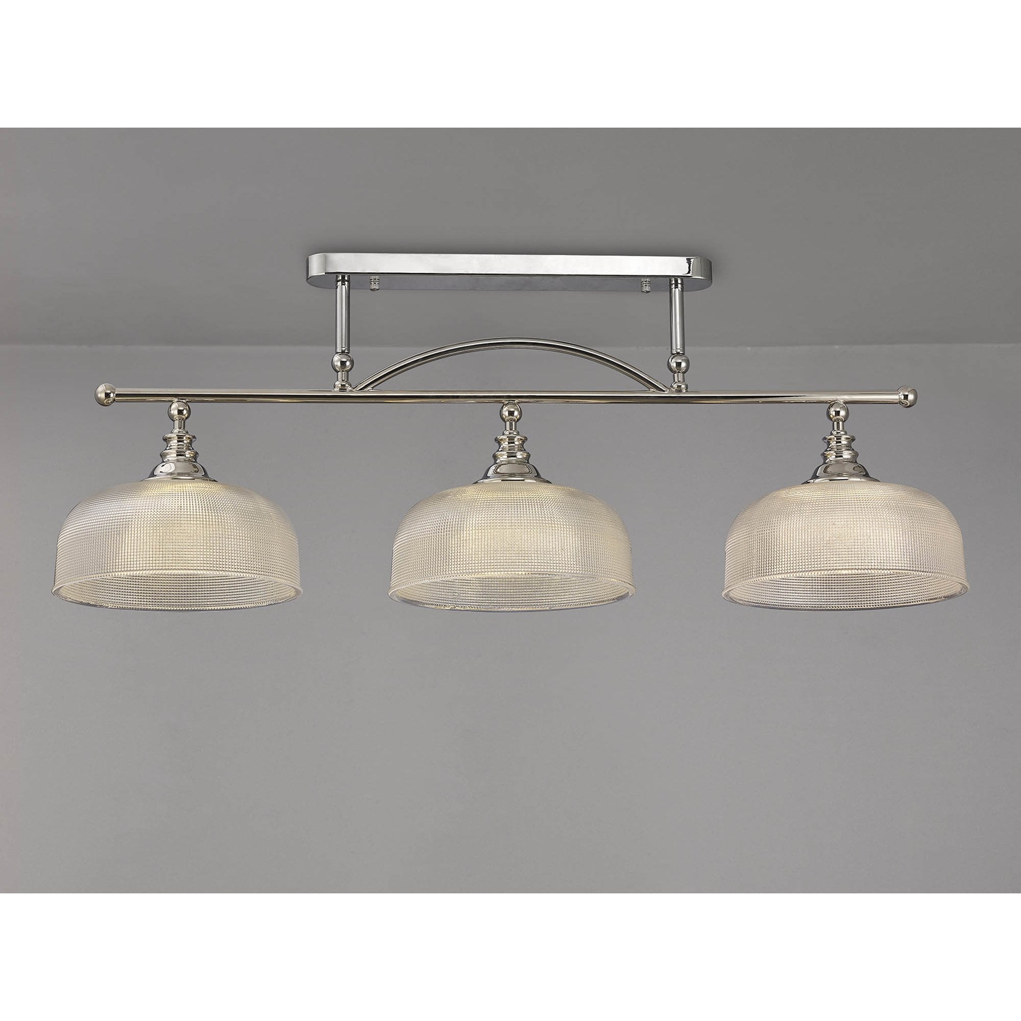Fabula Maida 3 Light Linear Semi-Flush/Pendant - Polished Nickel & Prismatic Glass