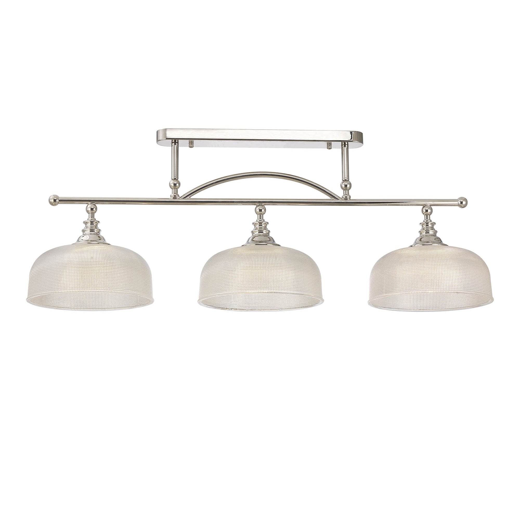 Fabula Maida 3 Light Linear Semi-Flush/Pendant - Polished Nickel & Prismatic Glass