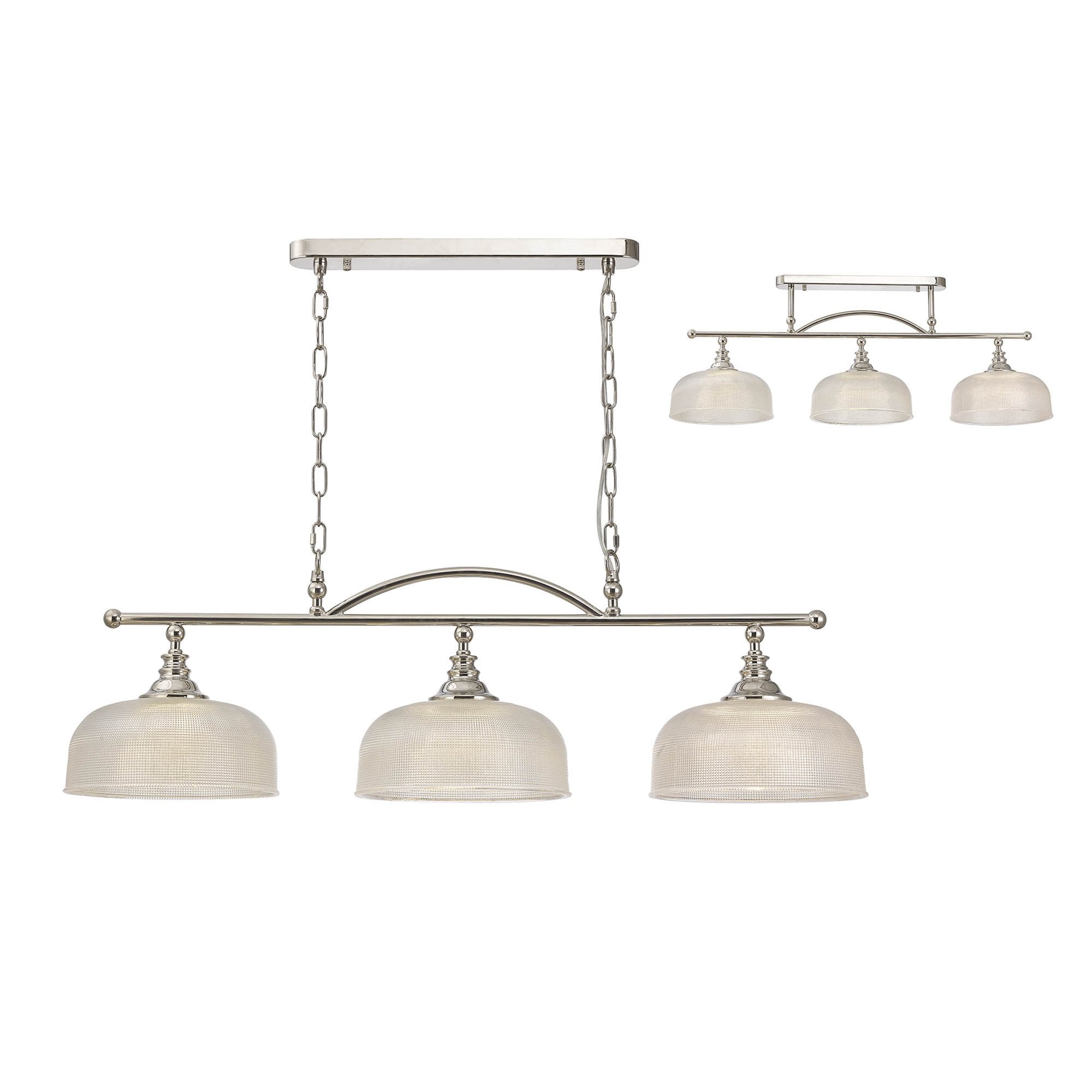 Fabula Maida 3 Light Linear Semi-Flush/Pendant - Polished Nickel & Prismatic Glass