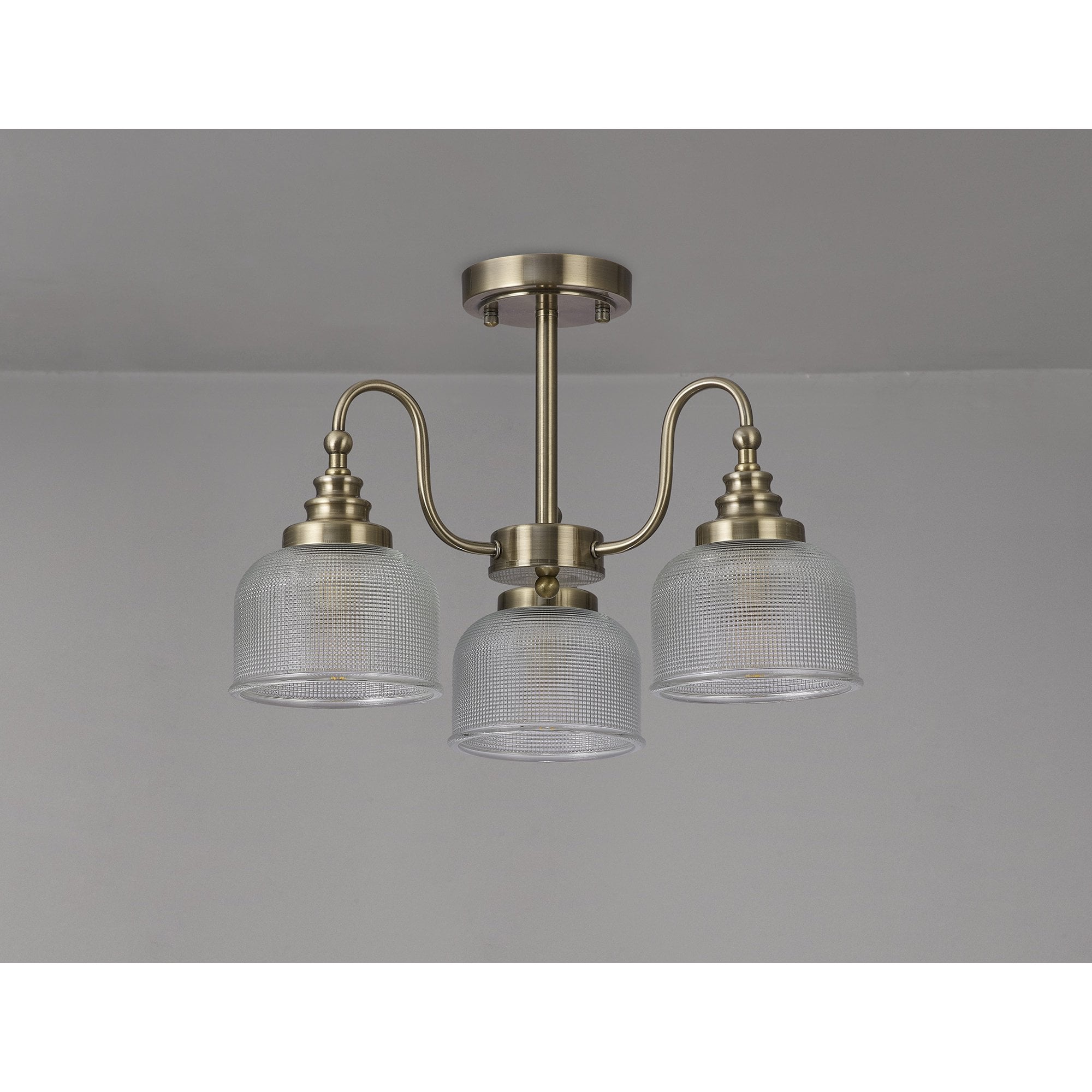Fabula Maida 3 Light Semi-Flush/Pendant - Antique Brass & Prismatic Glass