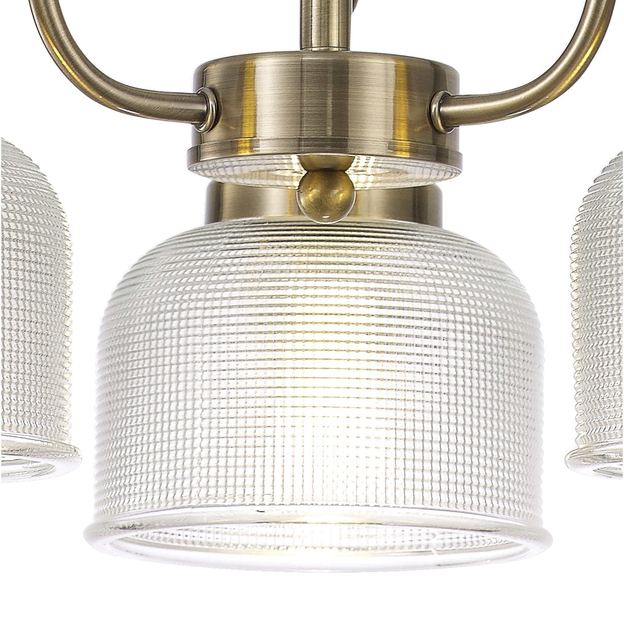 Fabula Maida 3 Light Semi-Flush/Pendant - Antique Brass & Prismatic Glass