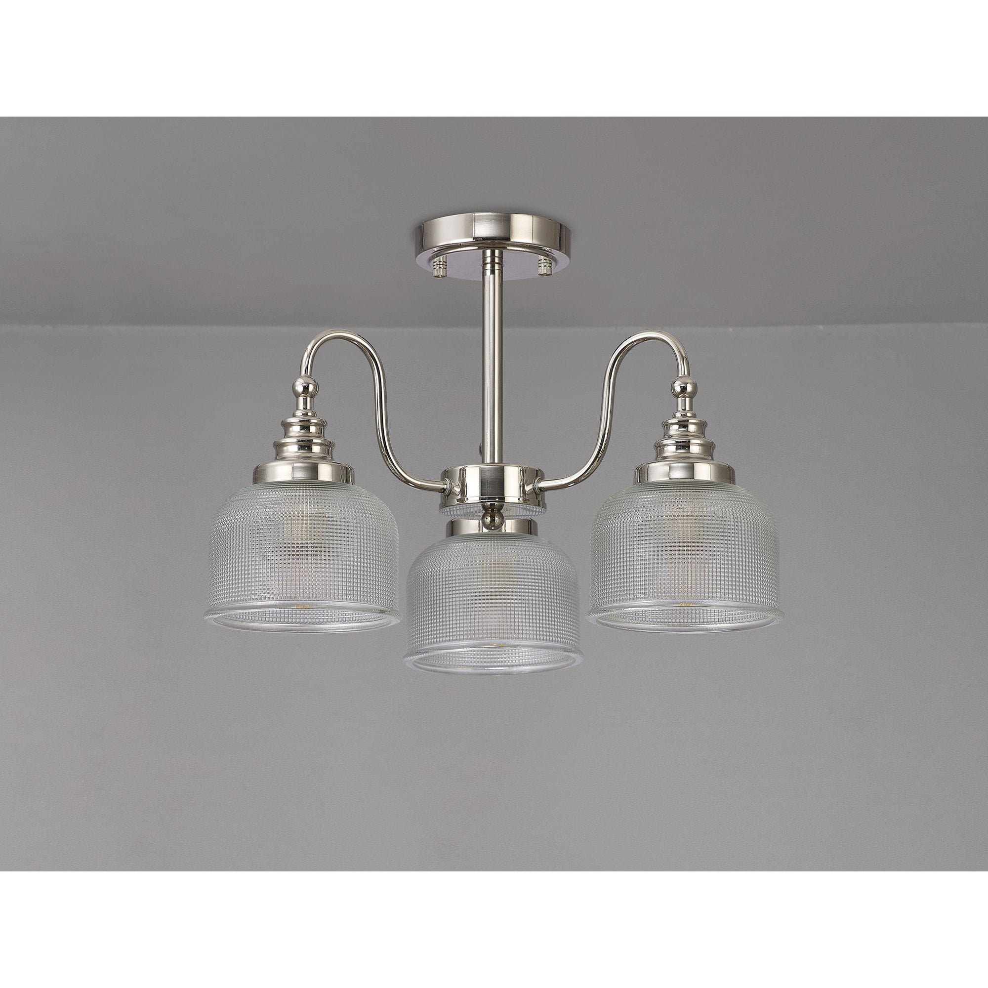 Fabula Maida 3 Light Semi-Flush/Pendant - Polished Nickel & Prismatic Glass