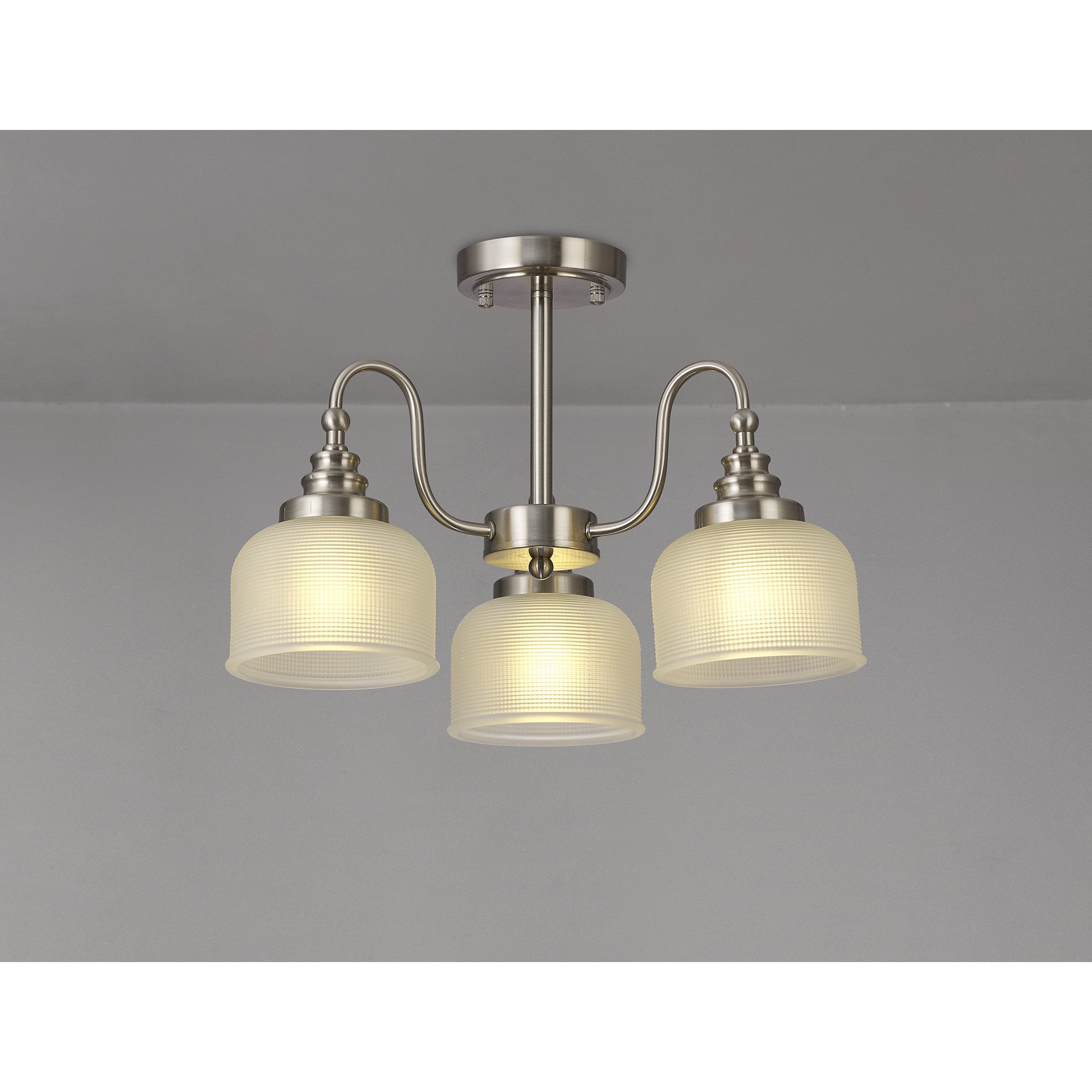 Fabula Maida 3 Light Semi-Flush/Pendant - Satin Nickel & Frosted Glass