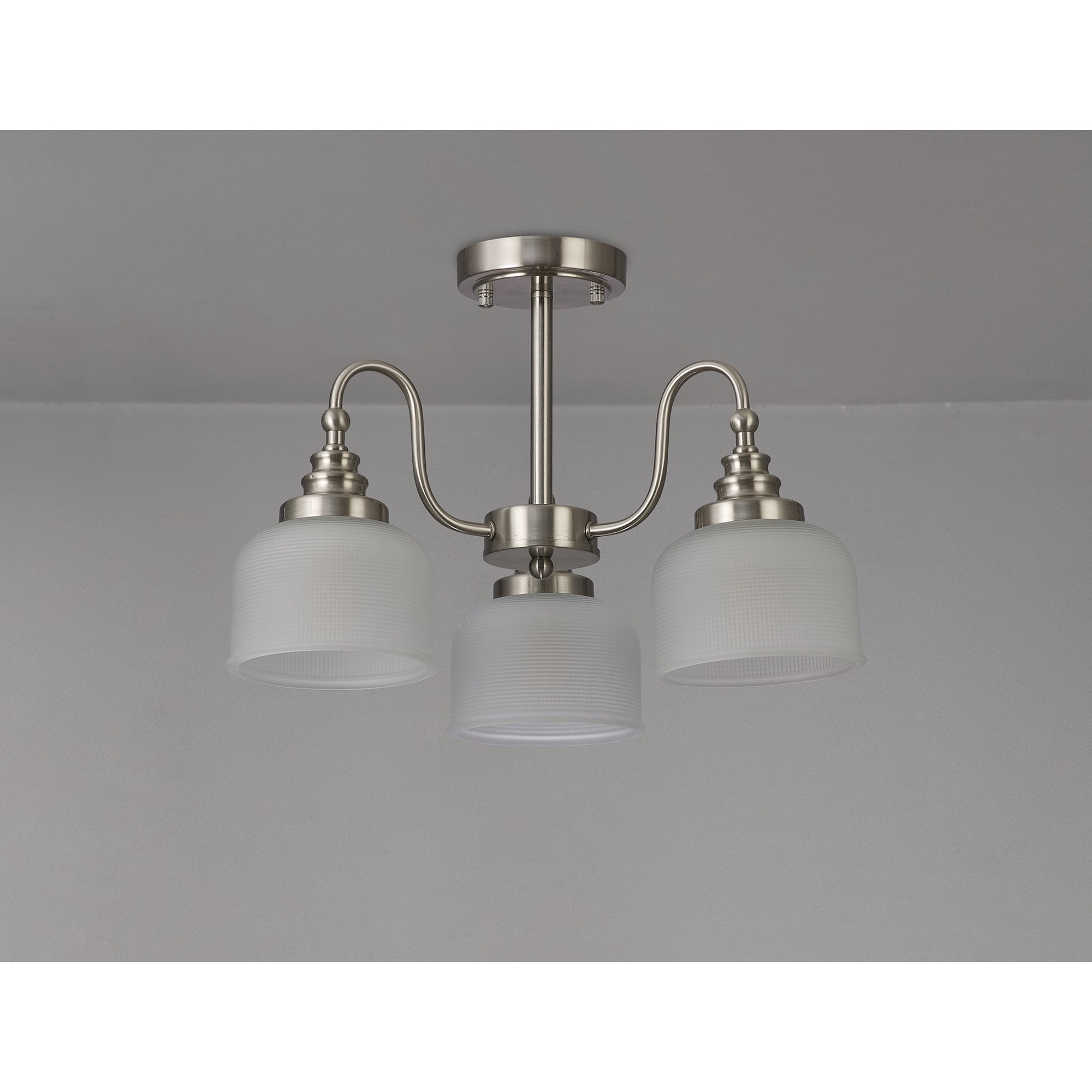 Fabula Maida 3 Light Semi-Flush/Pendant - Satin Nickel & Frosted Glass